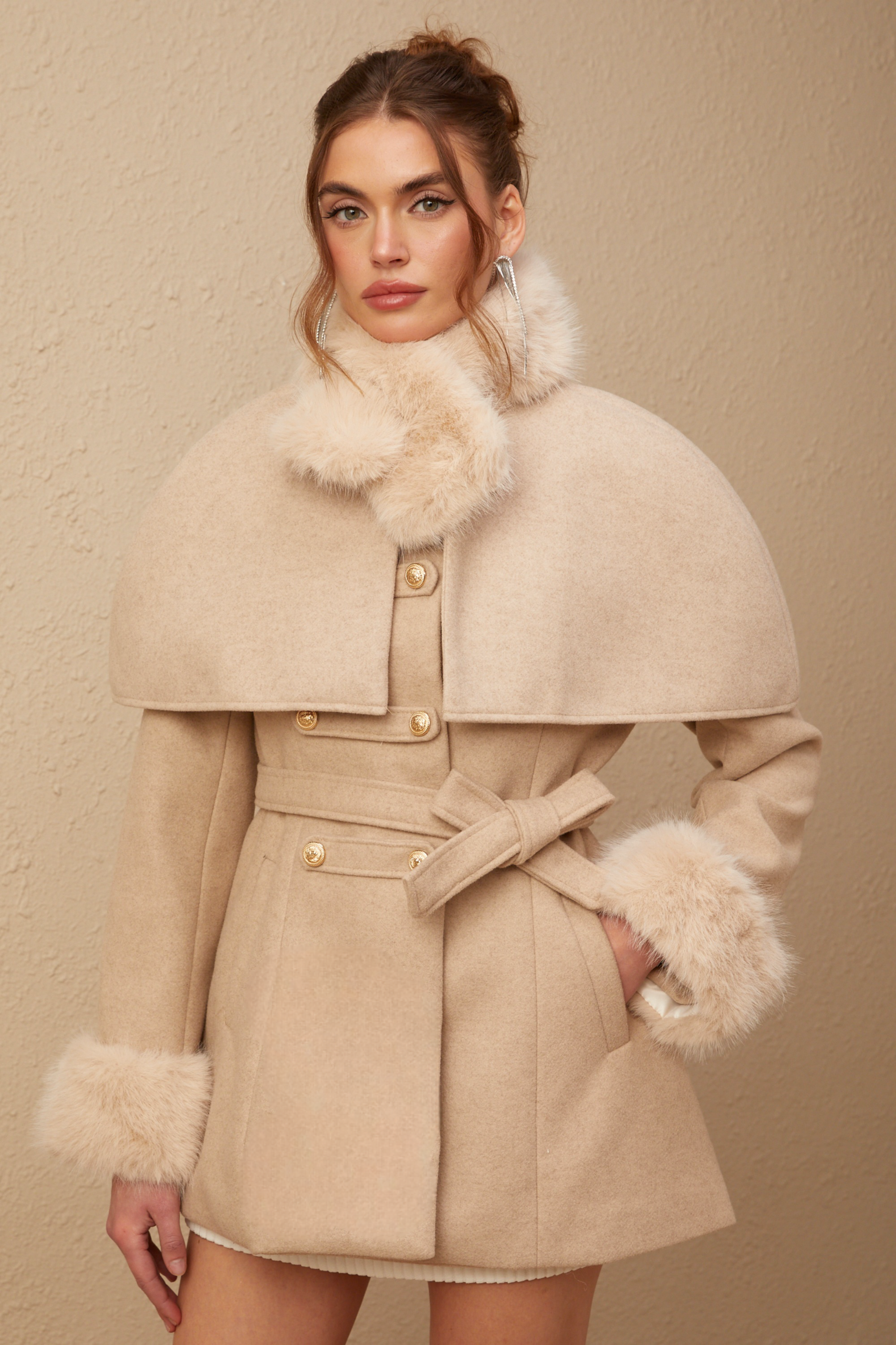 Rosella detachable-cape faux-fur coat (Final Sale)