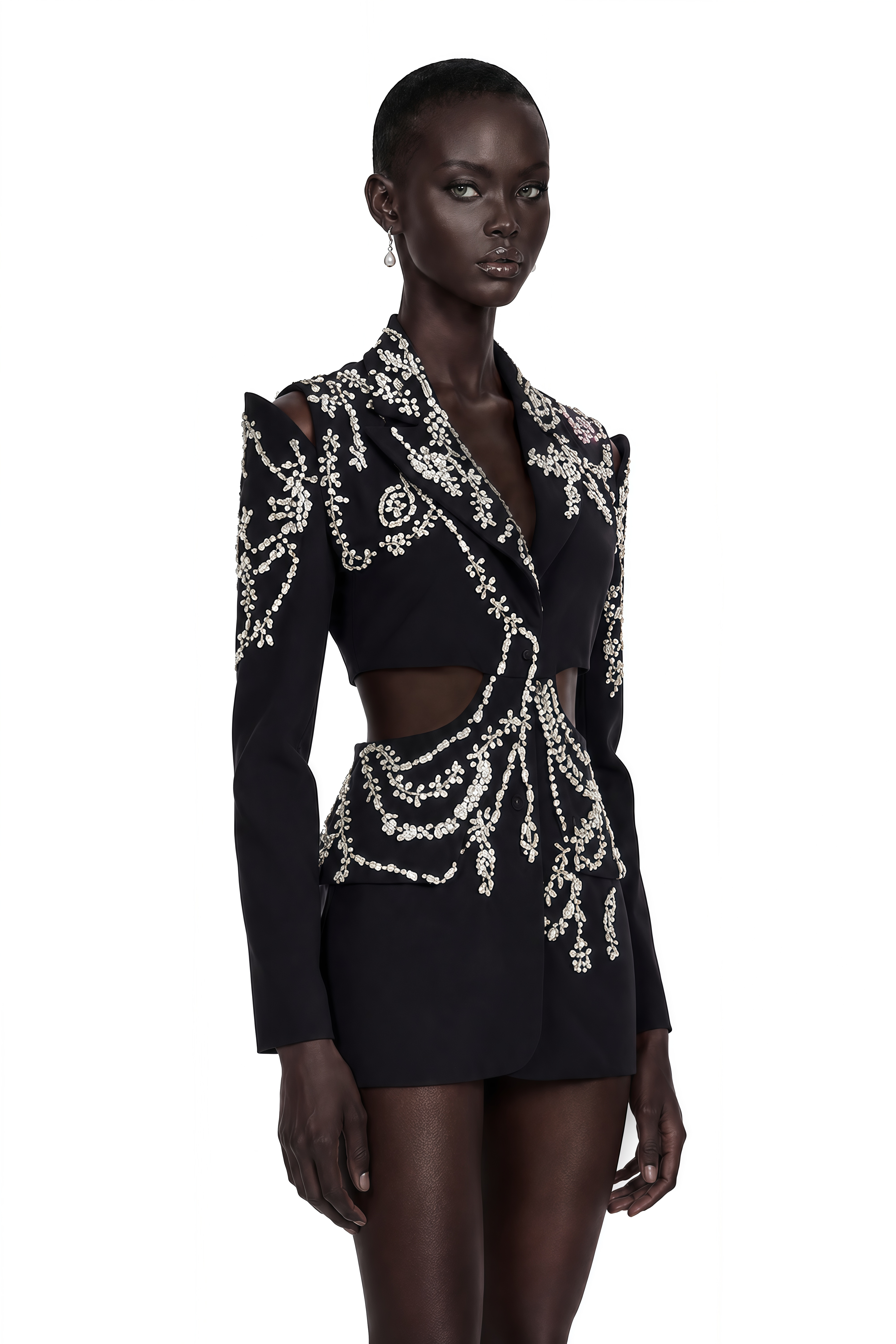 Audrey Black Crystal-Embellished Cut-Out Jacket