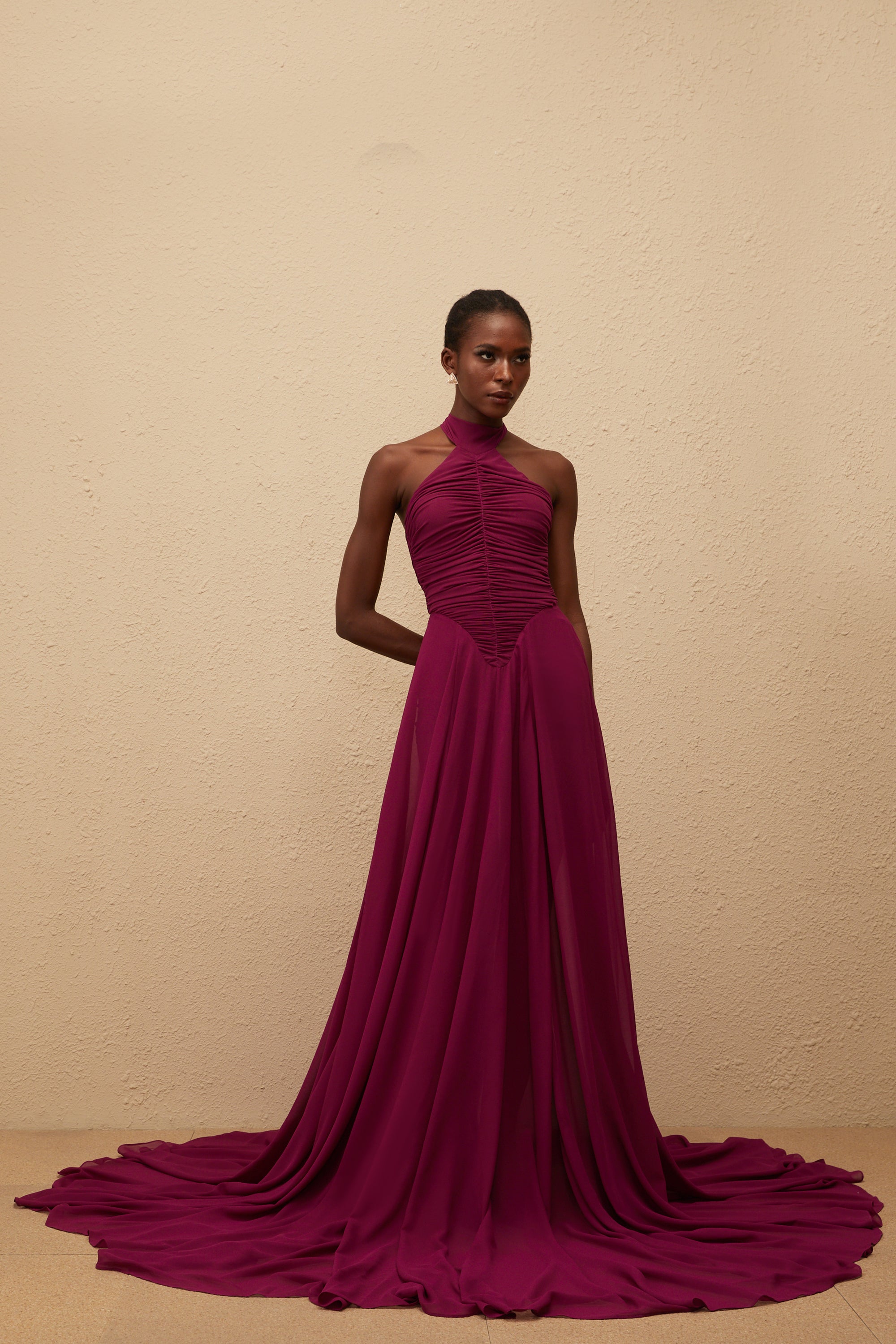 Kerstin Purple Train Design Ruched Maxi Dress (Final Sale-US Only)