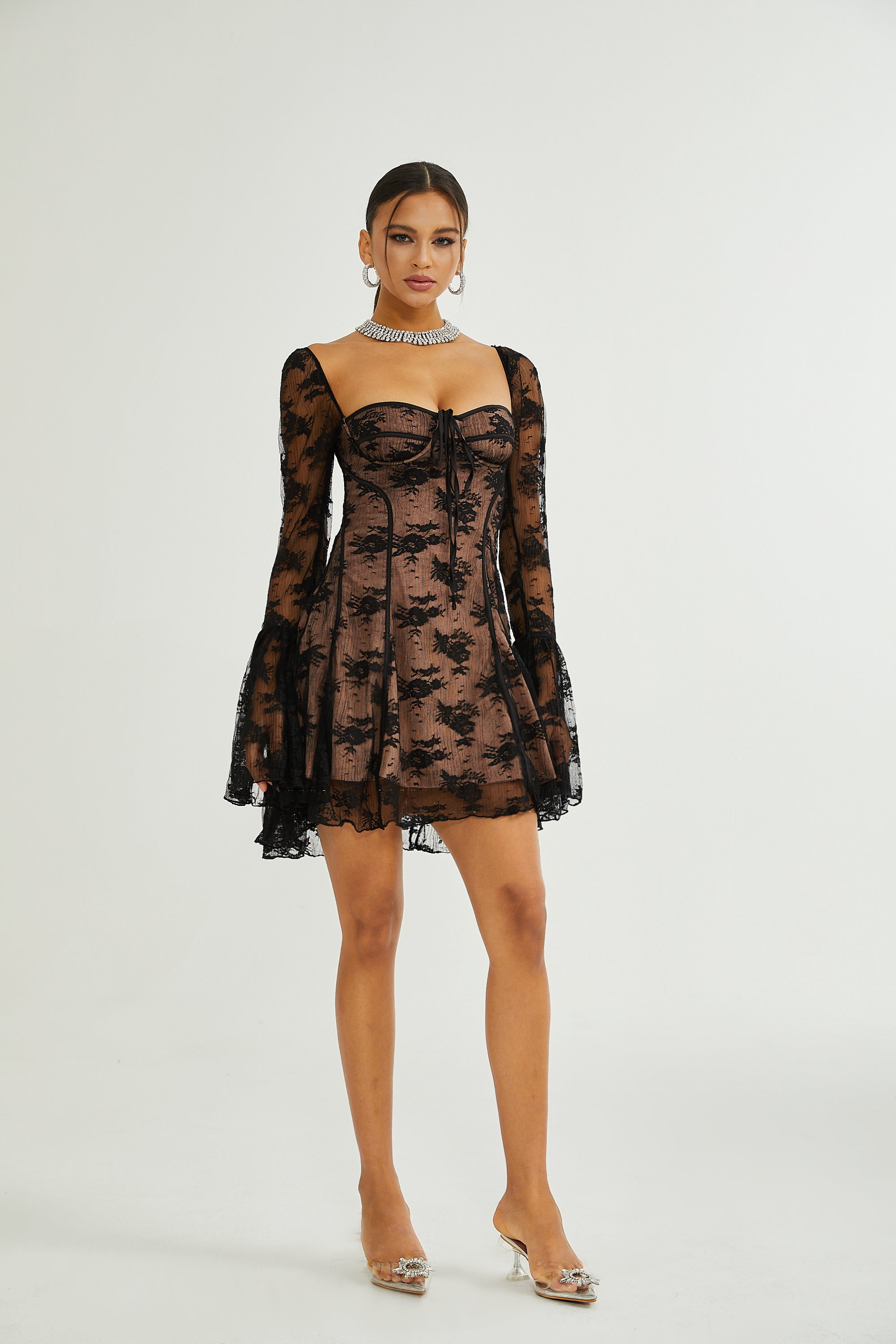 Cyrielle cream-white flared-cuff long-sleeved dress (Final Sale-US Only)