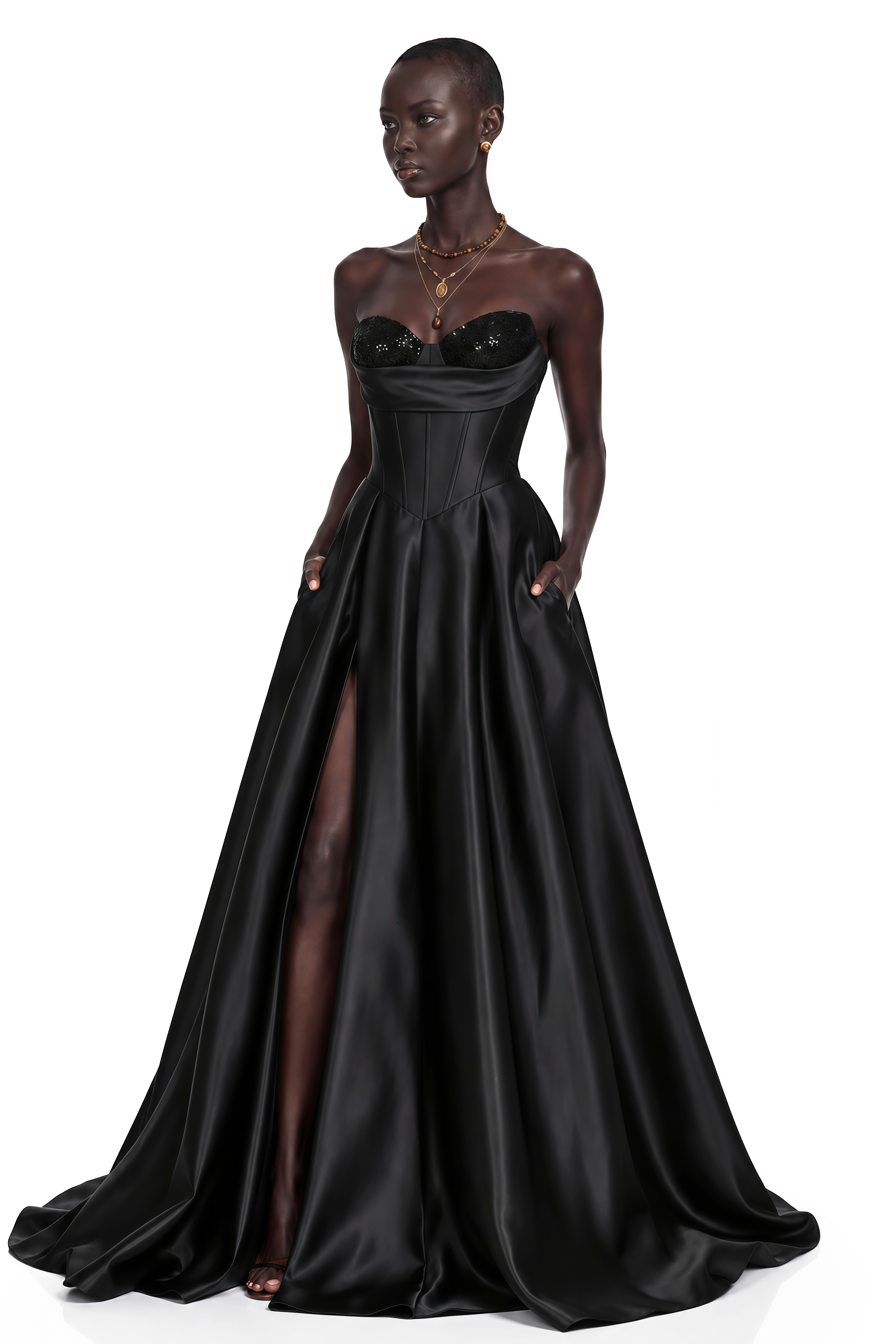 Ivana Black Corset Bodice Maxi Gown
