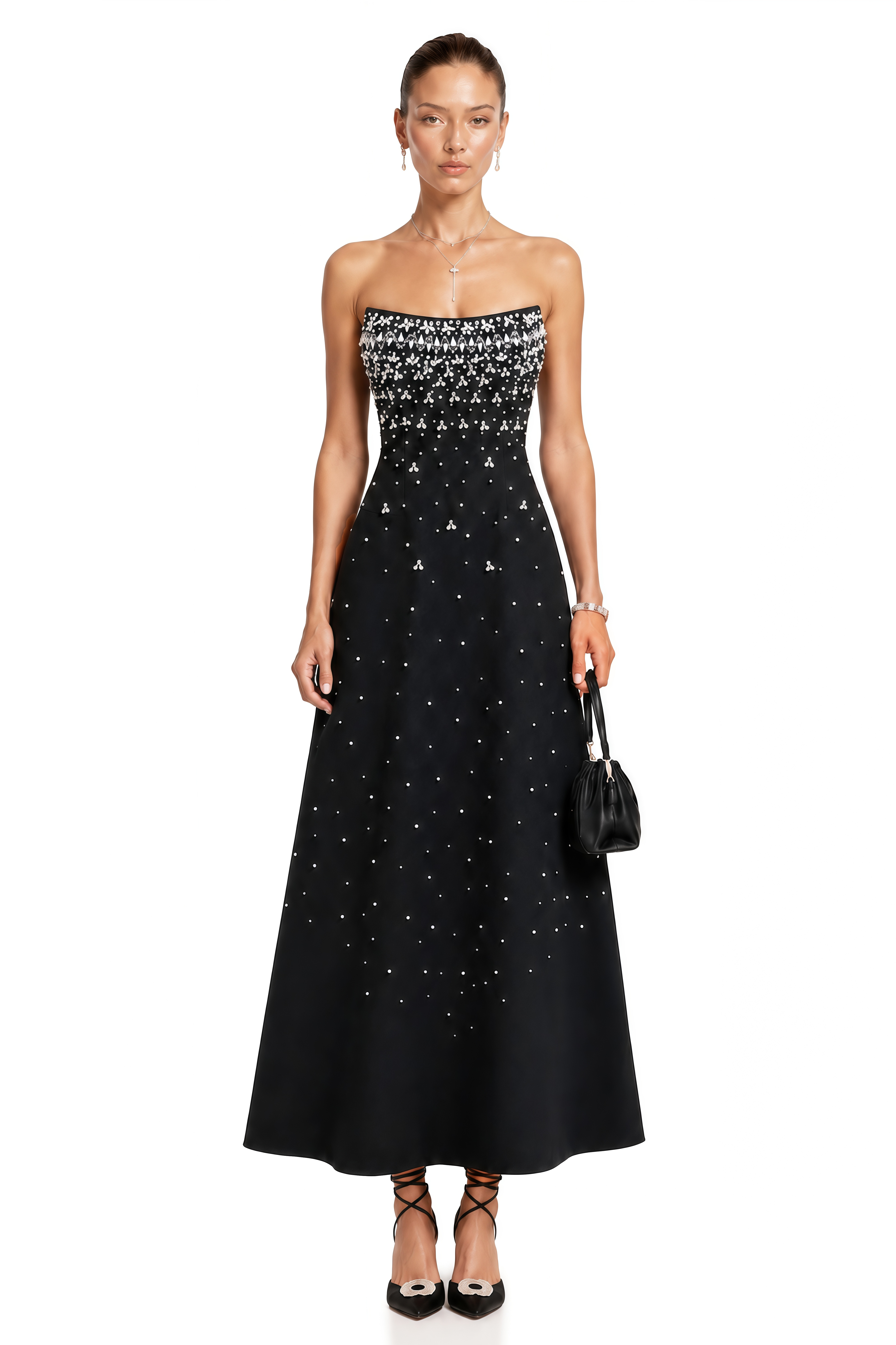 Melisande Black Embellished Maxi Dress