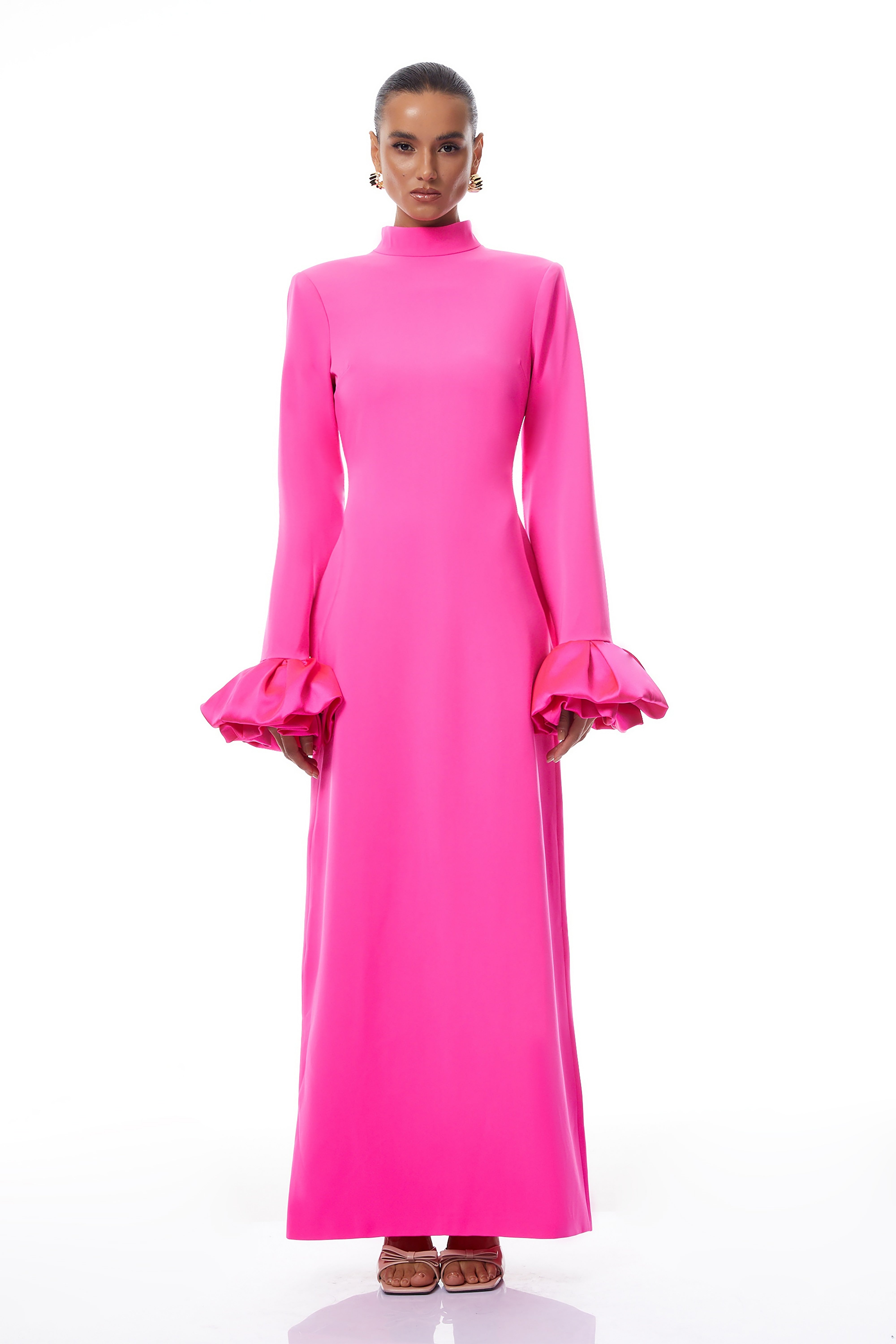 Eugenia Hot Pink Petal Cuff Maxi Dress (Final Sale-US Only)