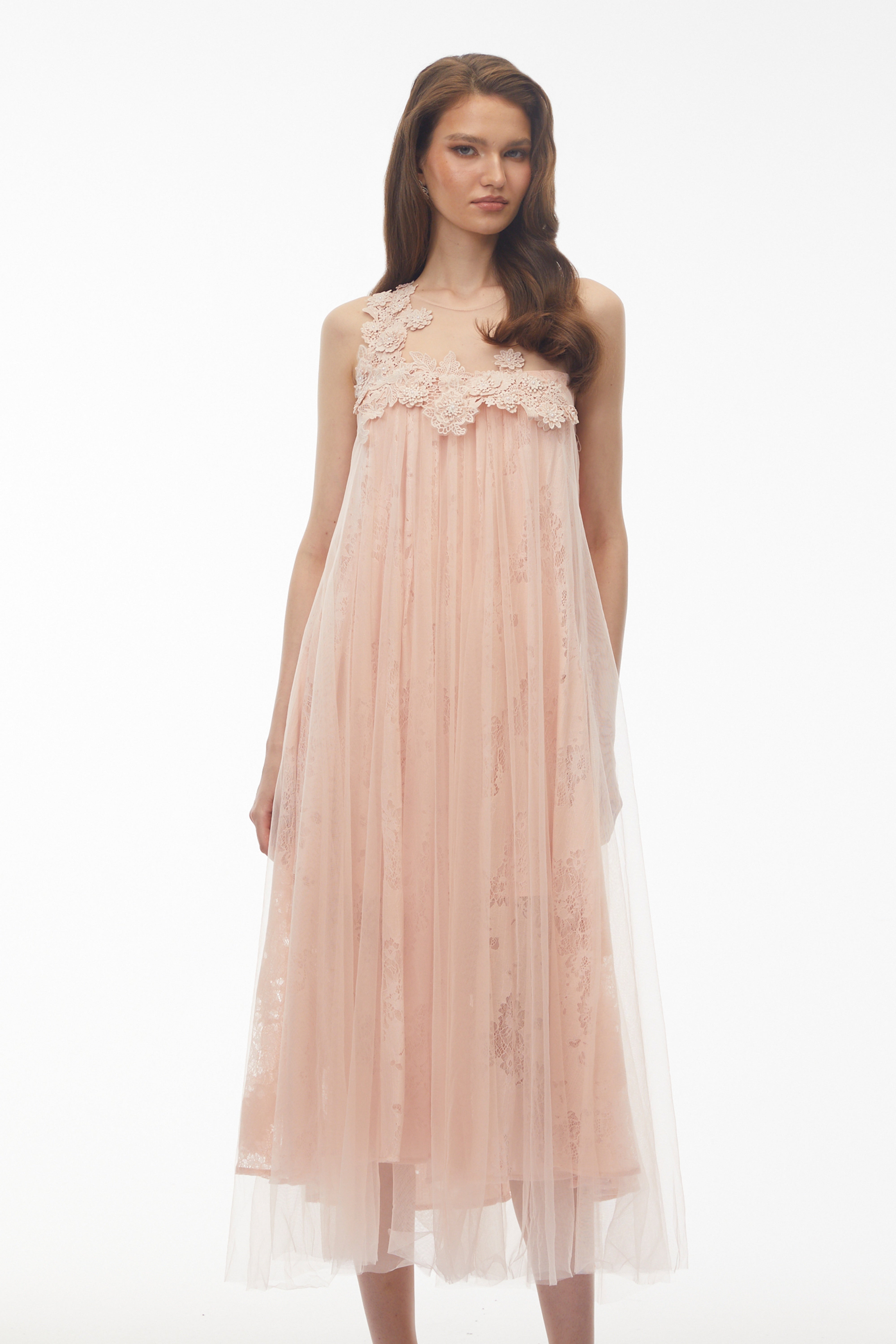 Alice Blush Pink Floral Embroidered Midi Dress (Final Sale)