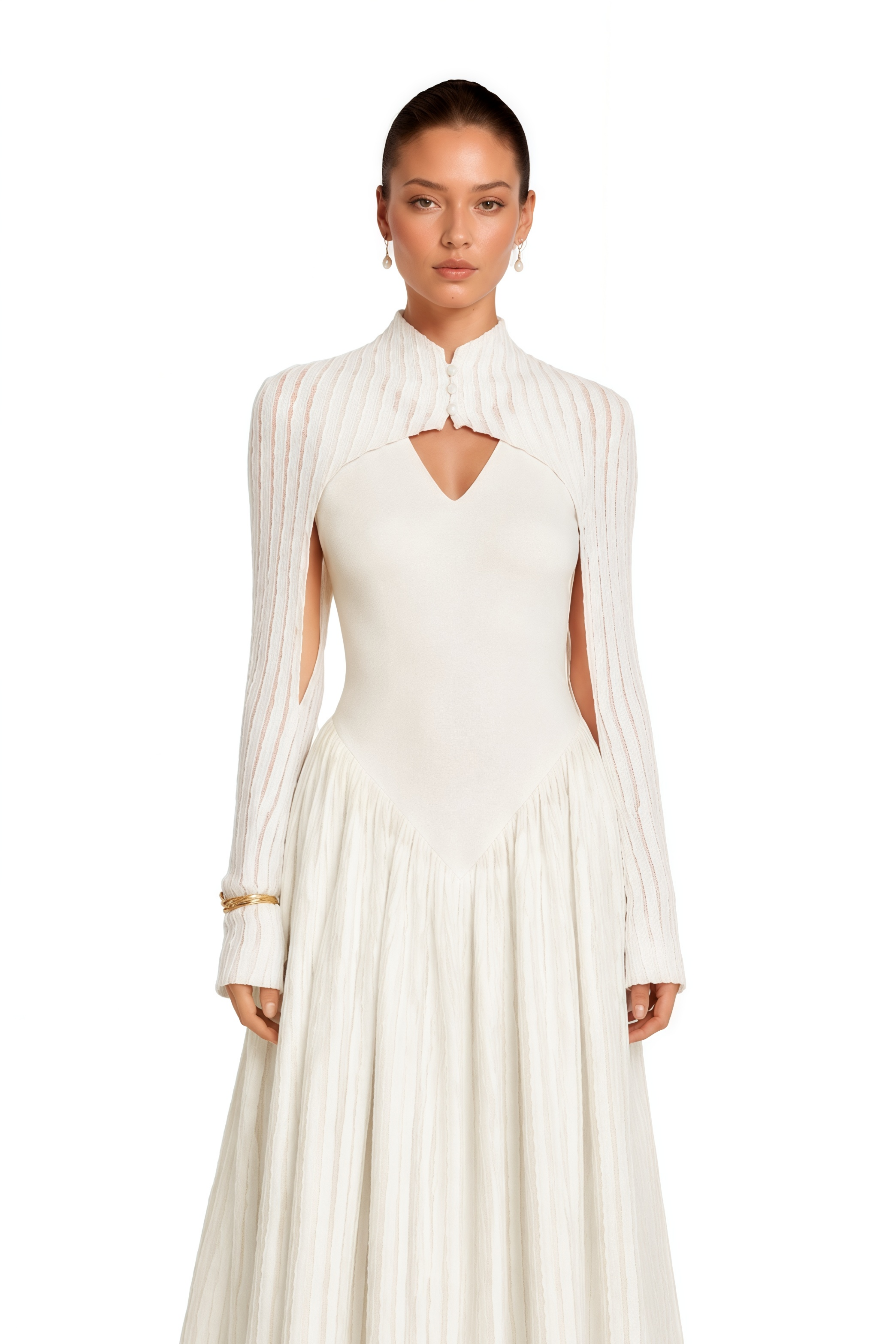 Amaris Neutral Ribbed Knit Long Sleeves Maxi Dress