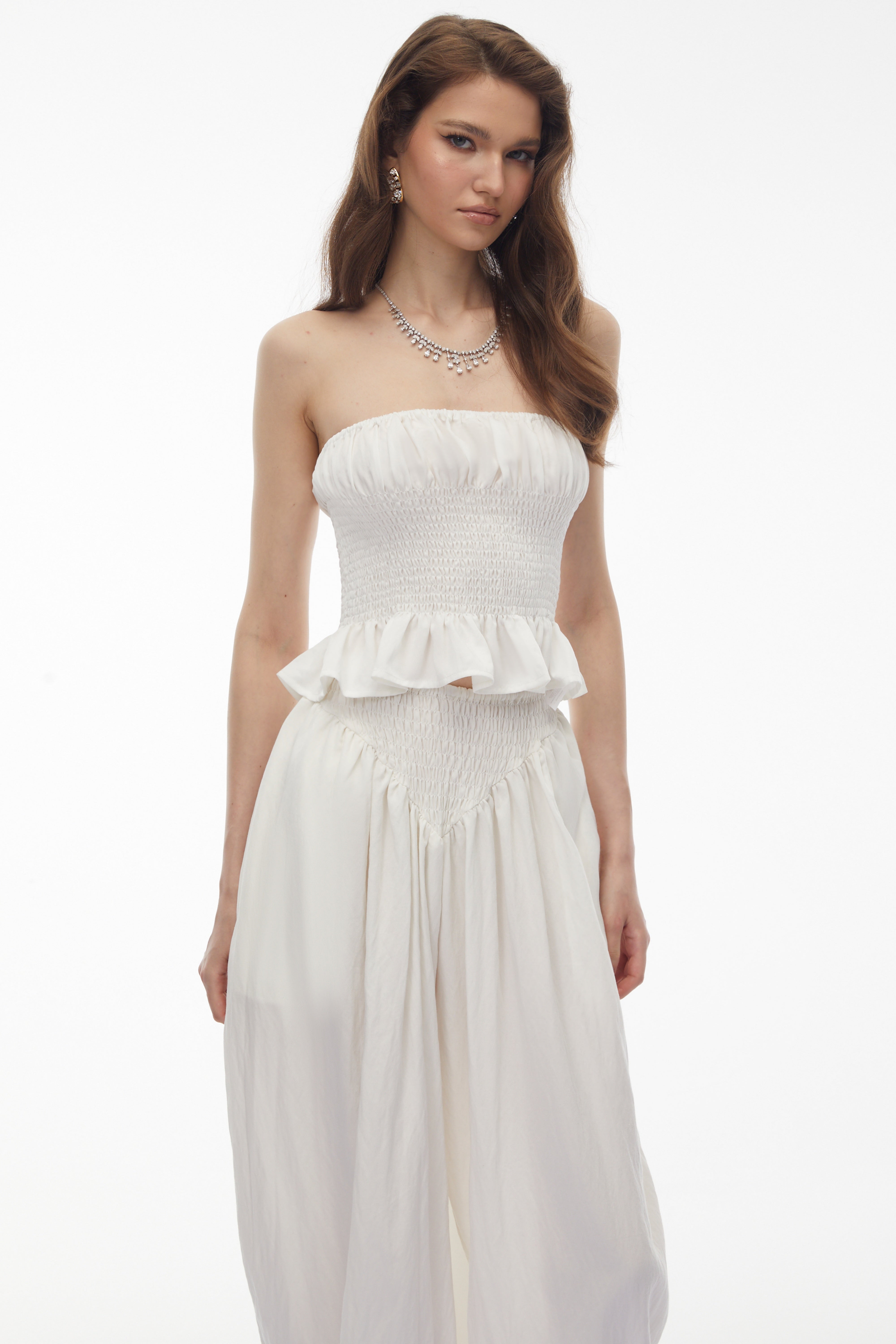 Amelia White Off Shoulder Blouse & Trouser Set (Final Sale)