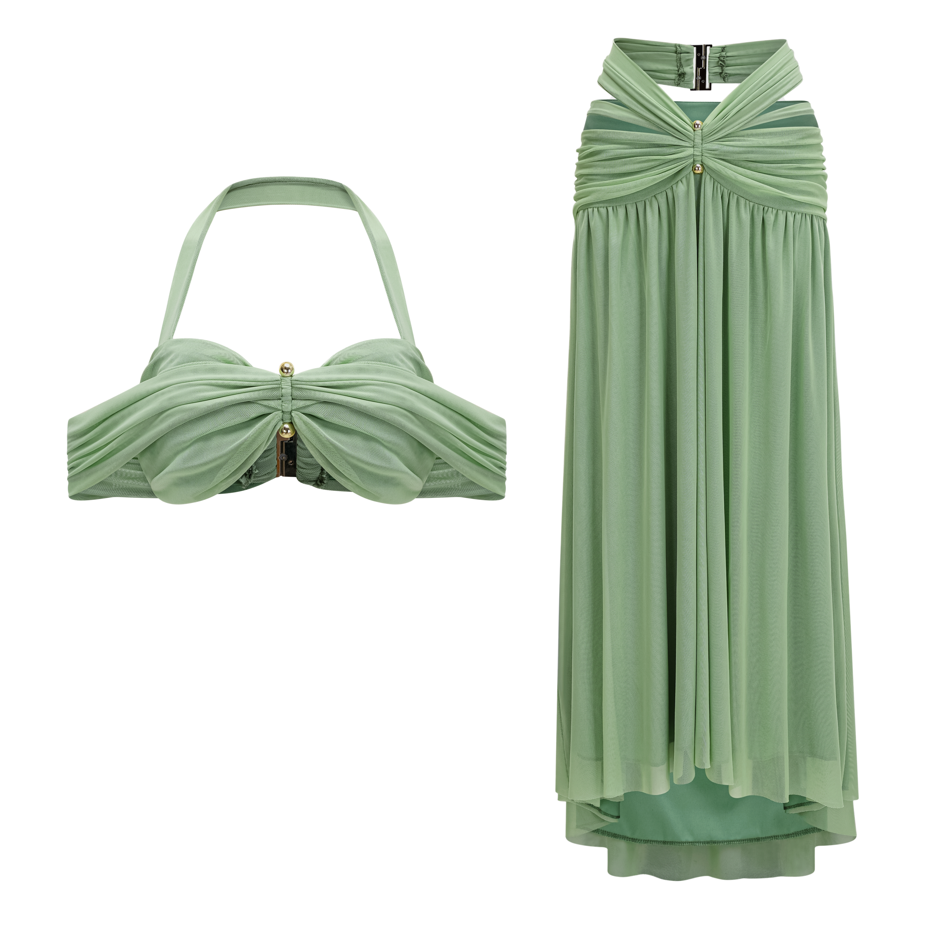 Amity Green Halterneck Bustier Top & Skirt Set
