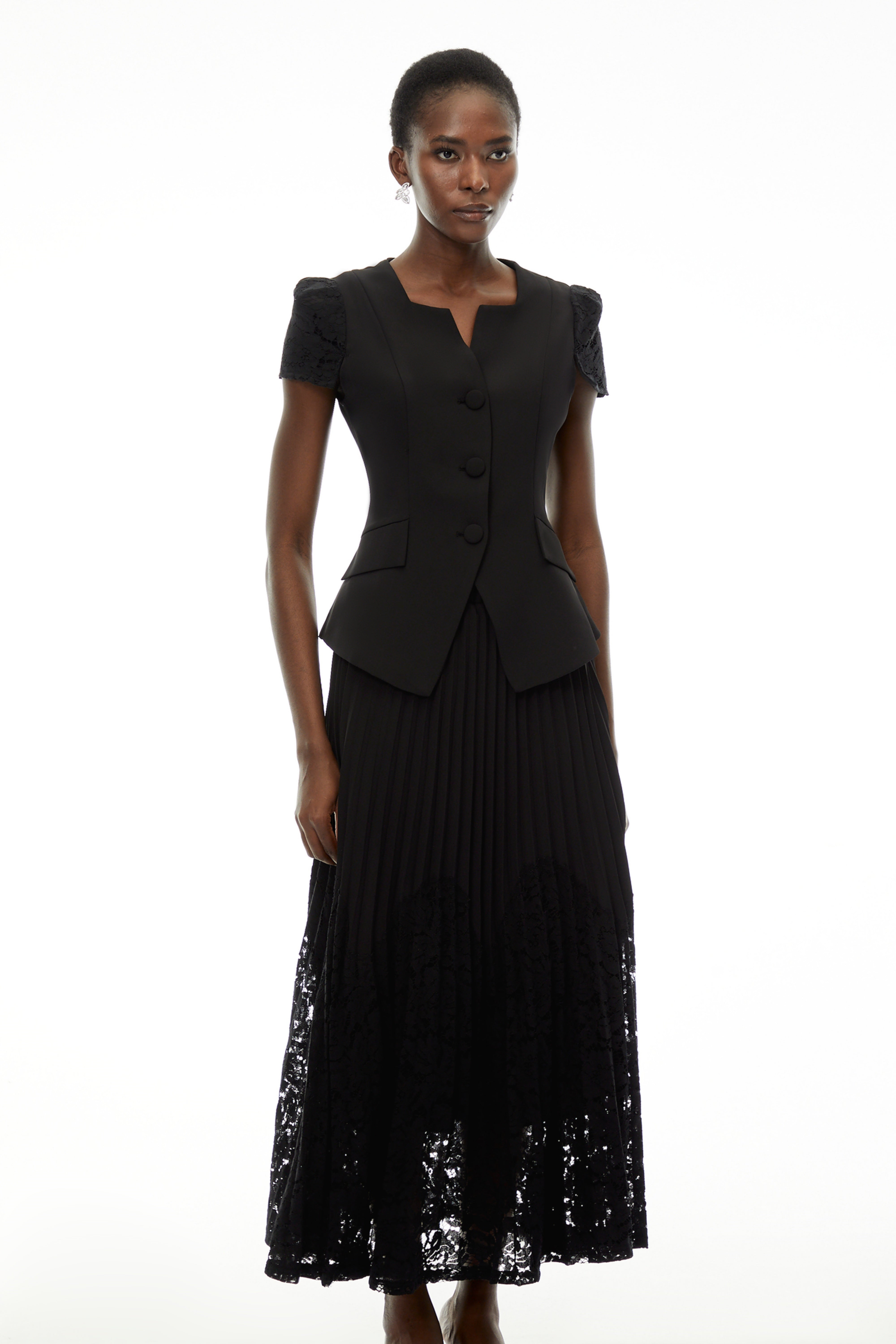 Beatrice Black V-Neck Button Down Top & Skirt Set (Final Sale)