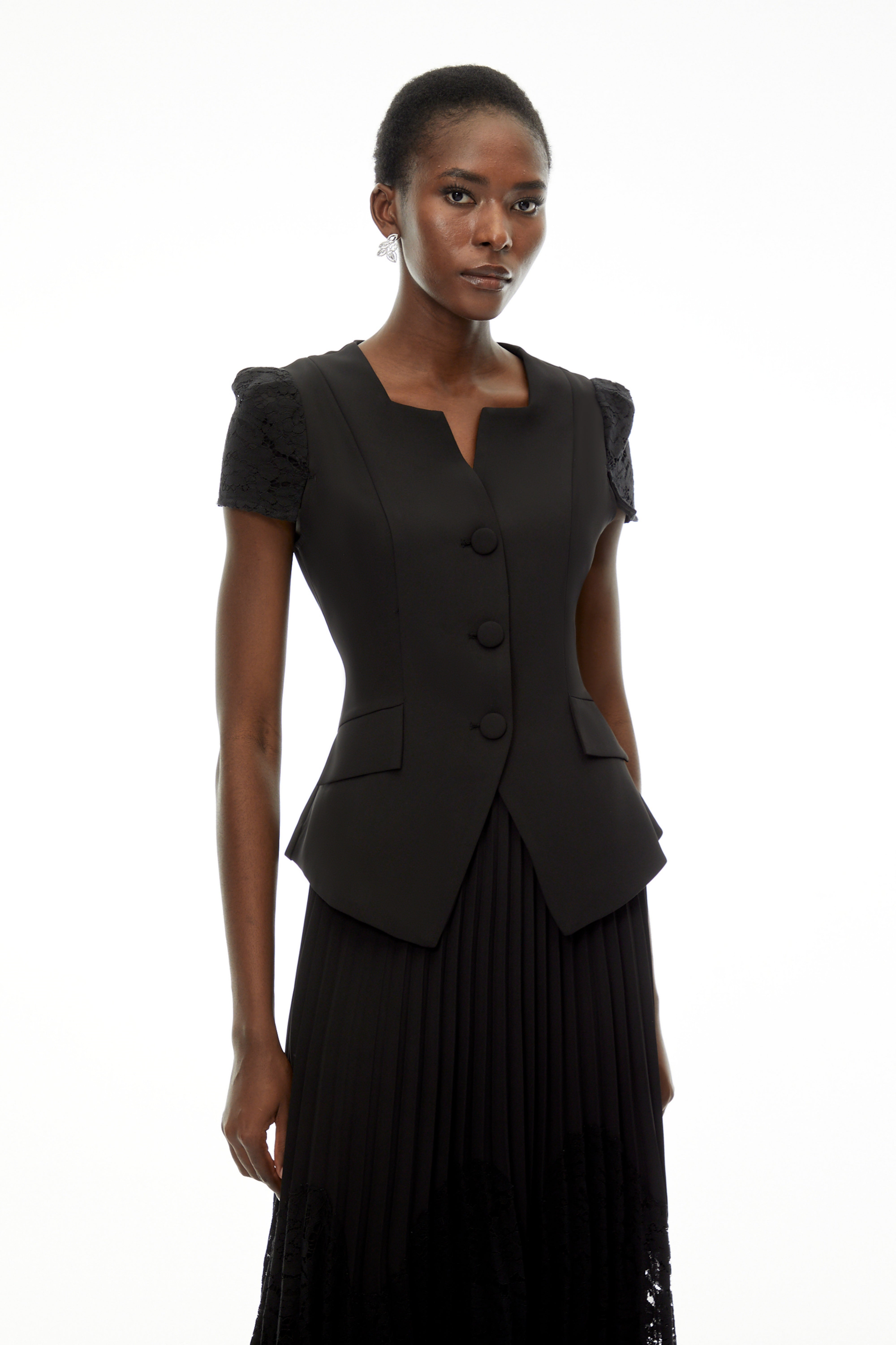 Beatrice Black V-Neck Button Down Top & Skirt Set (Final Sale)