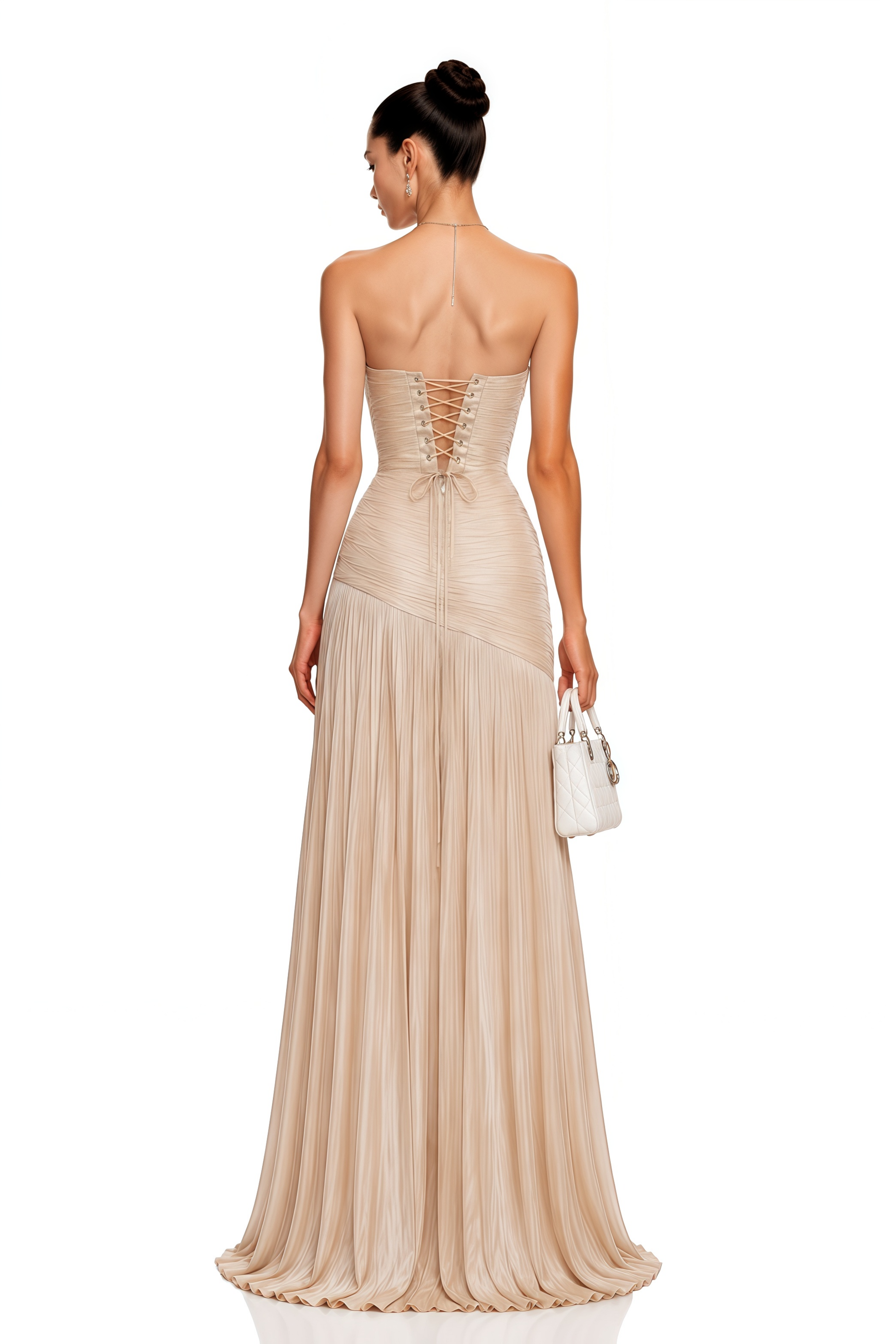 Angelina Champagne Brown Off Shoulder Pleated Maxi Dress