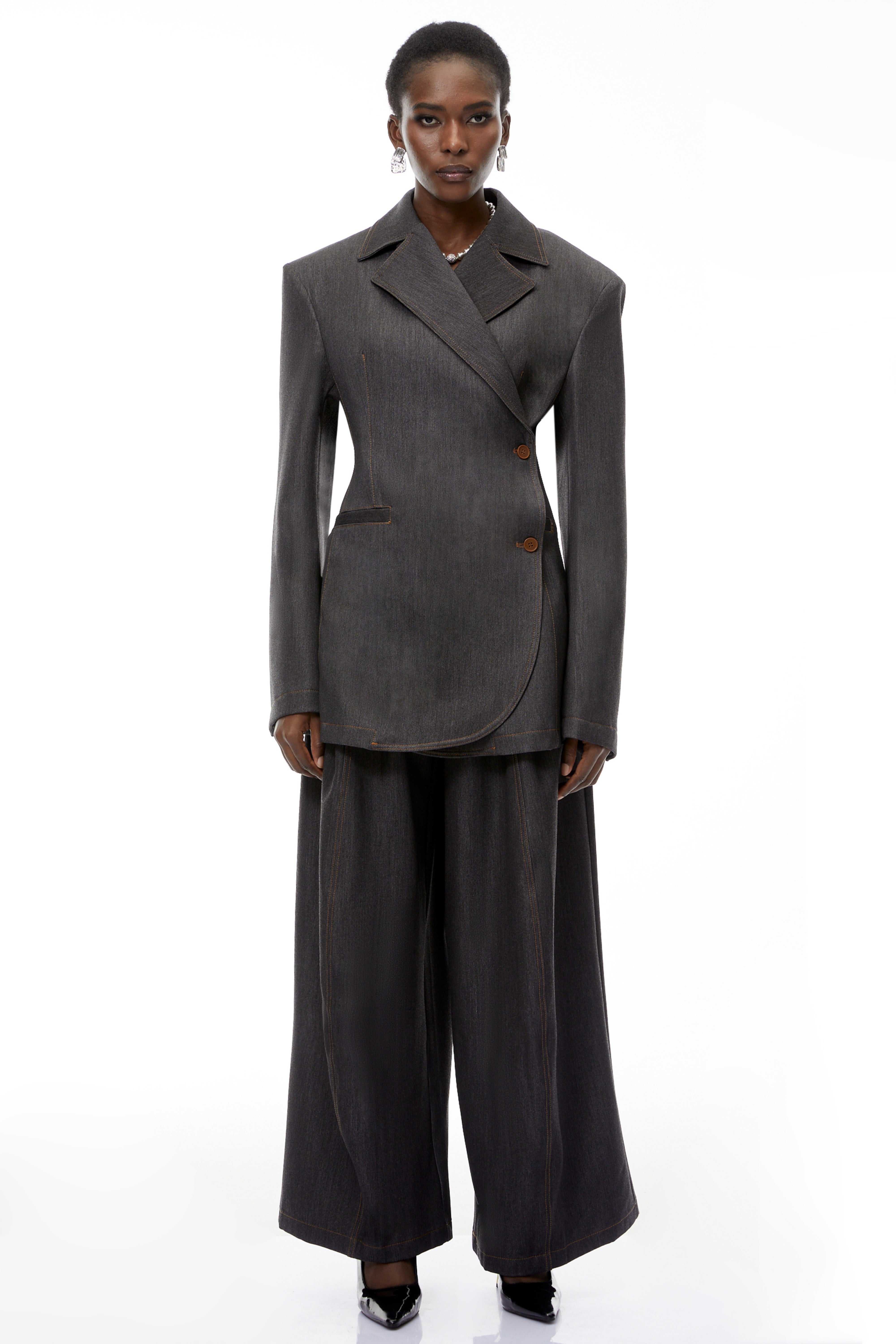 Annabelle Grey Asymmetrical Blazer & Trousers Set (Final Sale)