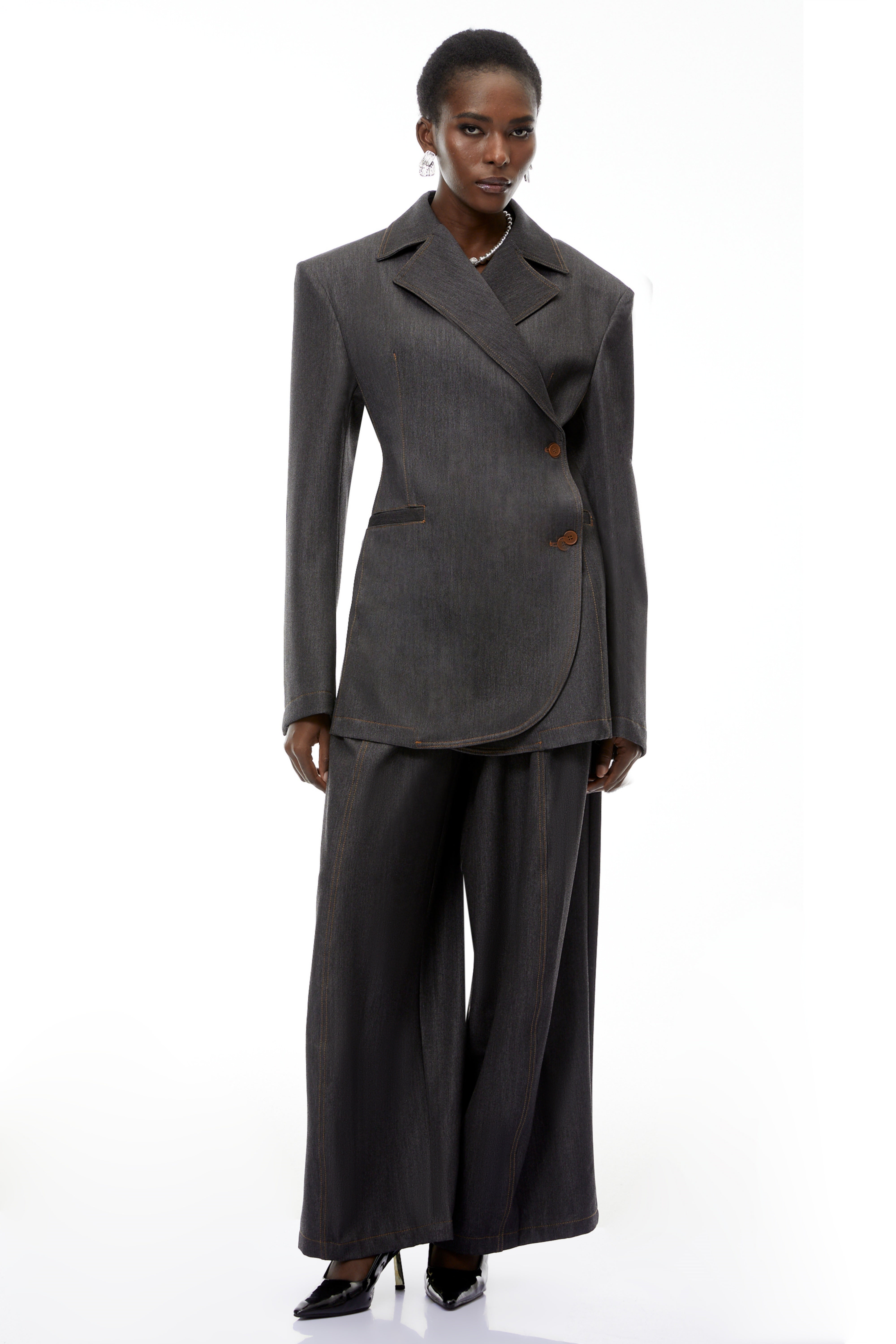 Annabelle Grey Asymmetrical Blazer & Trousers Set (Final Sale)