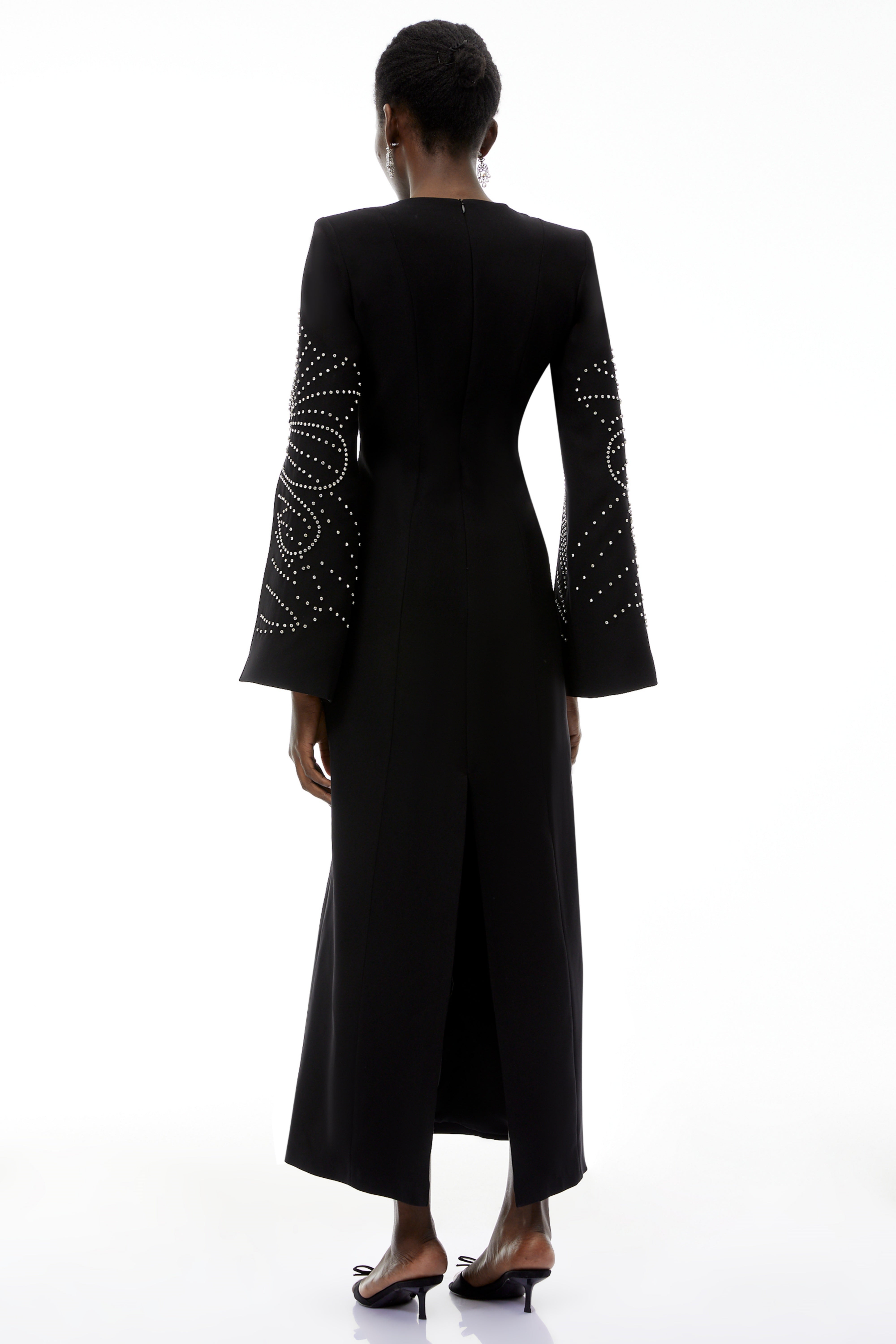 Arabella Black Slit Sleeve Maxi Dress with Embellishment (Final Sale)