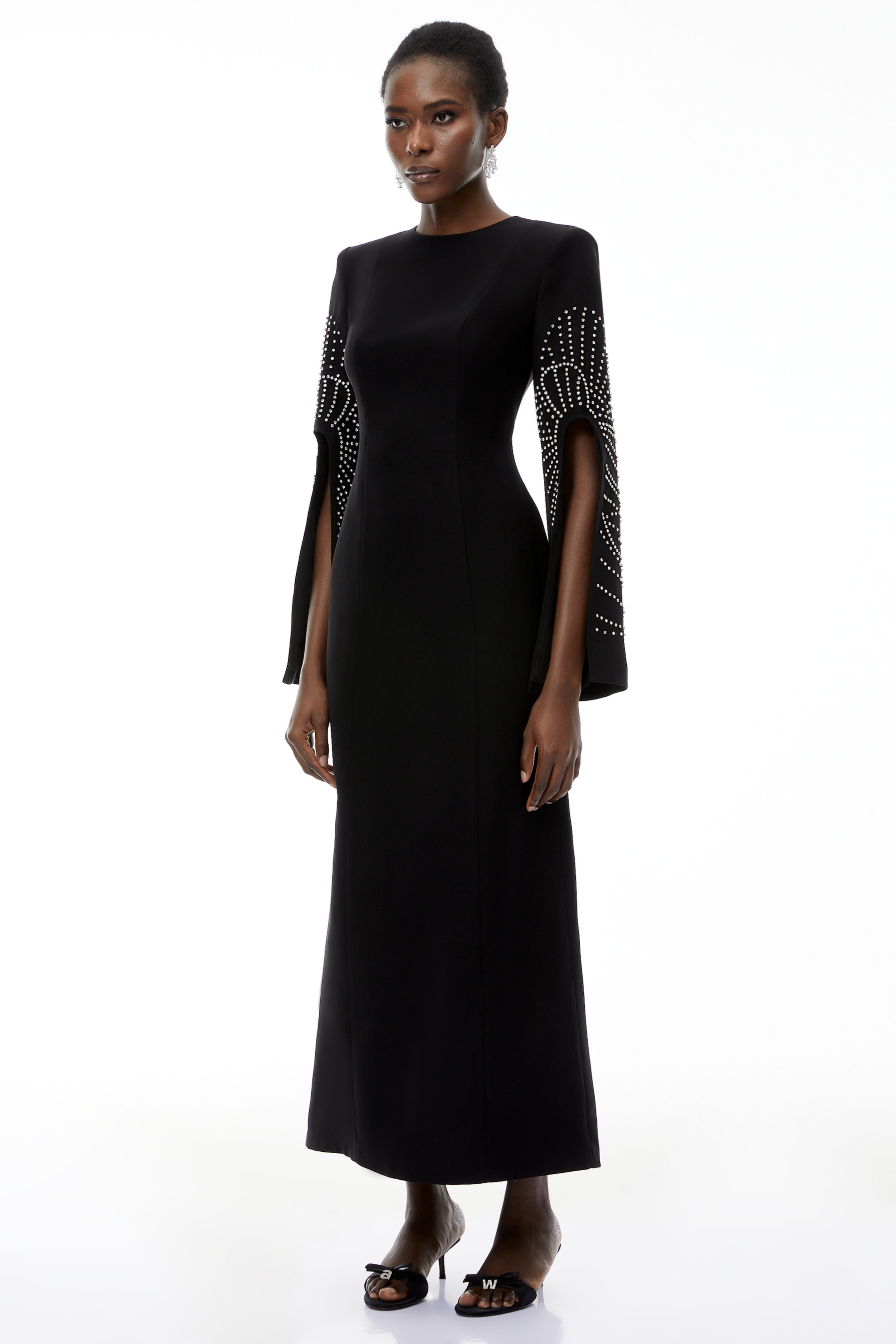 Arabella Black Slit Sleeve Maxi Dress with Embellishment (Final Sale)