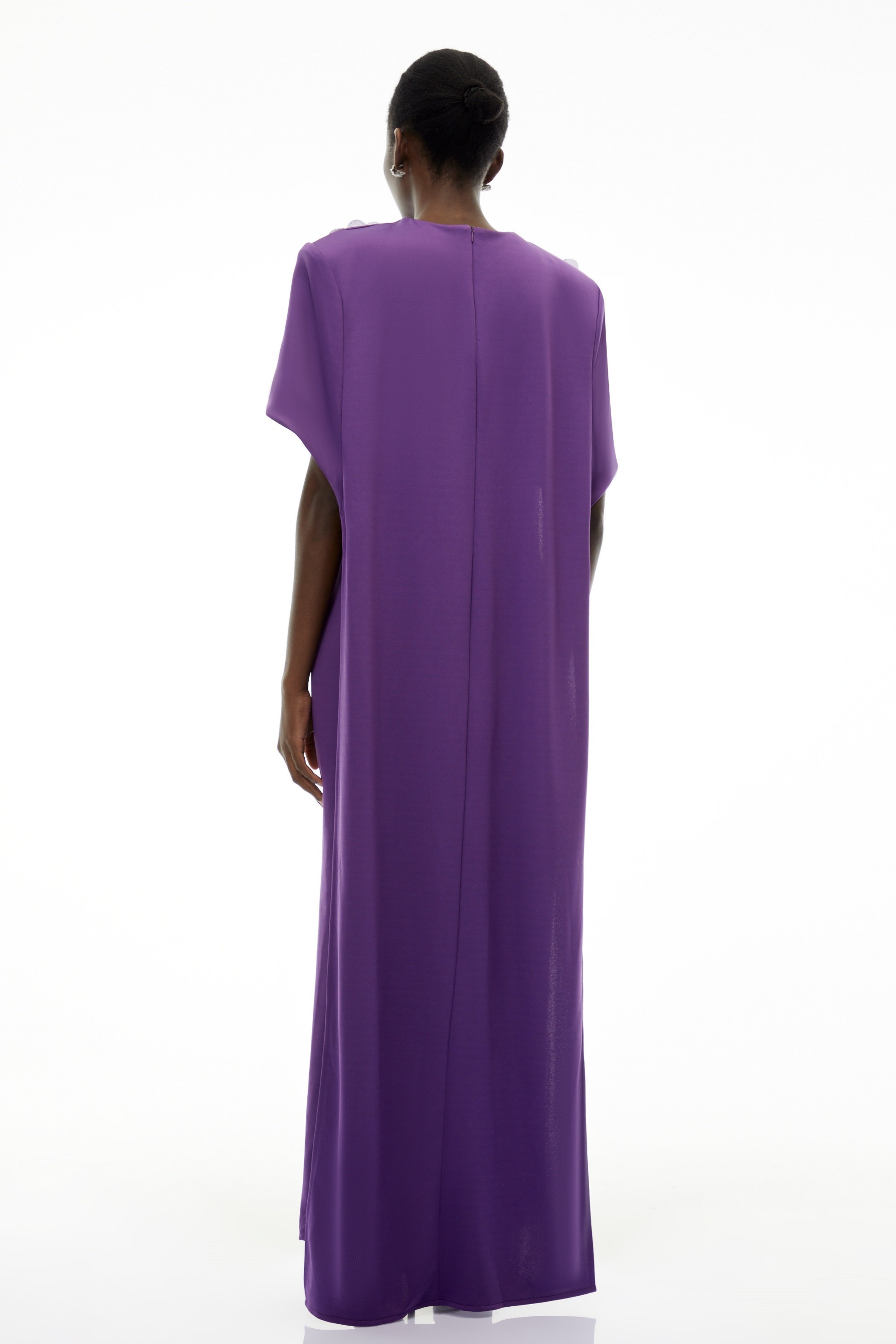 Aria Purple Cinched Maxi Dress with Cape and 3D Florals