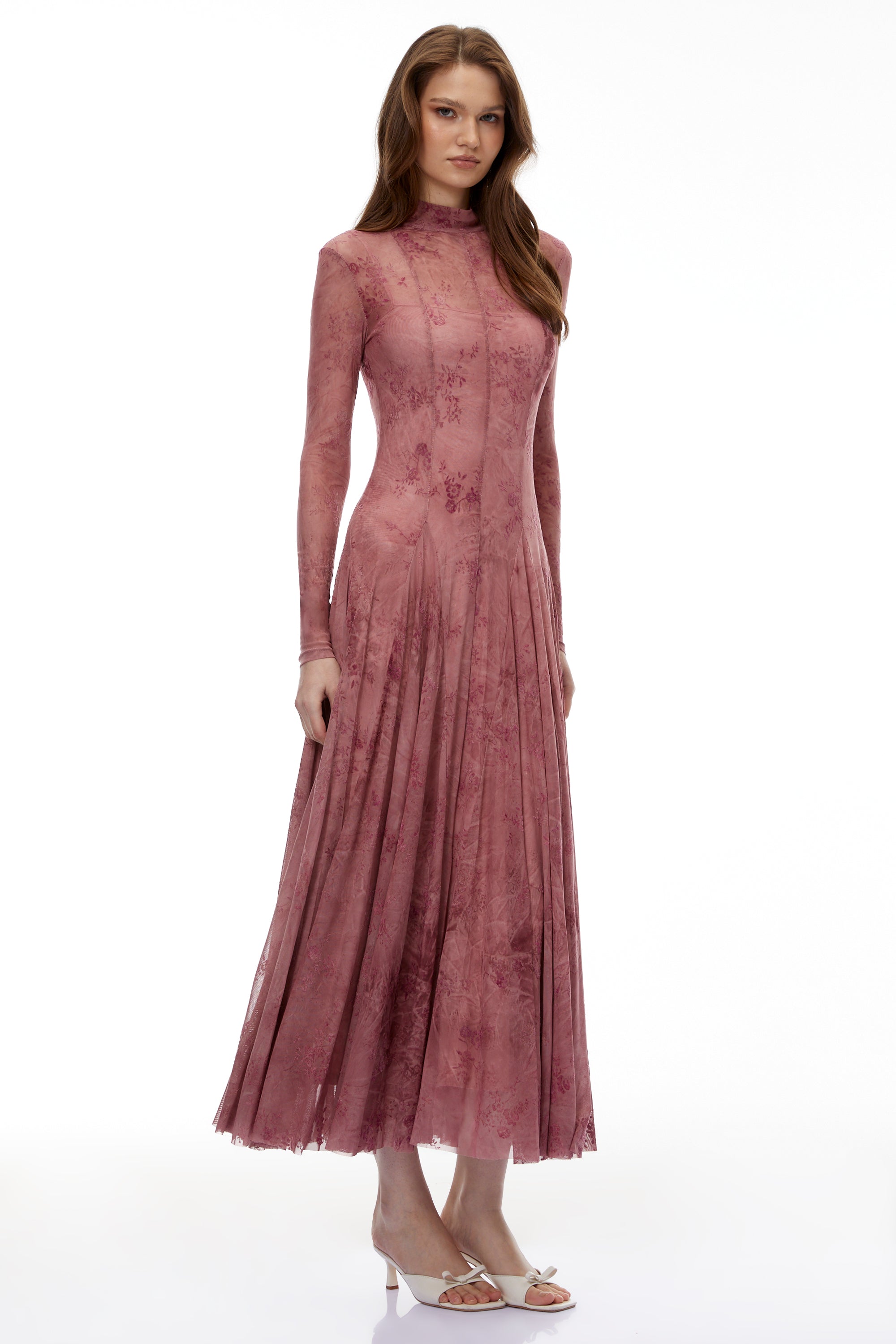 Dusty Rose Floral Tulle Maxi Dress