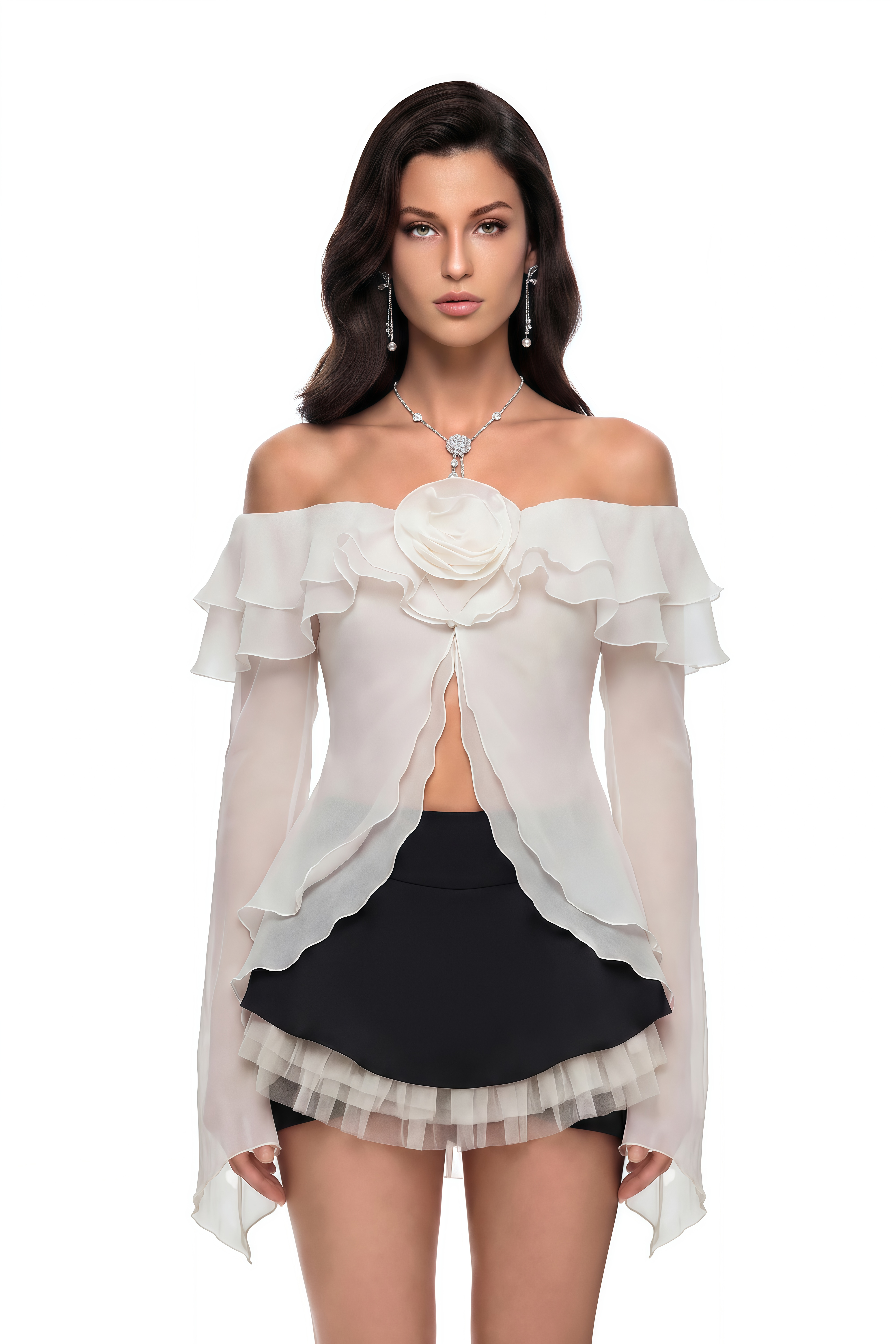 Ariane Color Block Layered Ruffled Blouse & Skirt Set (Final Sale)