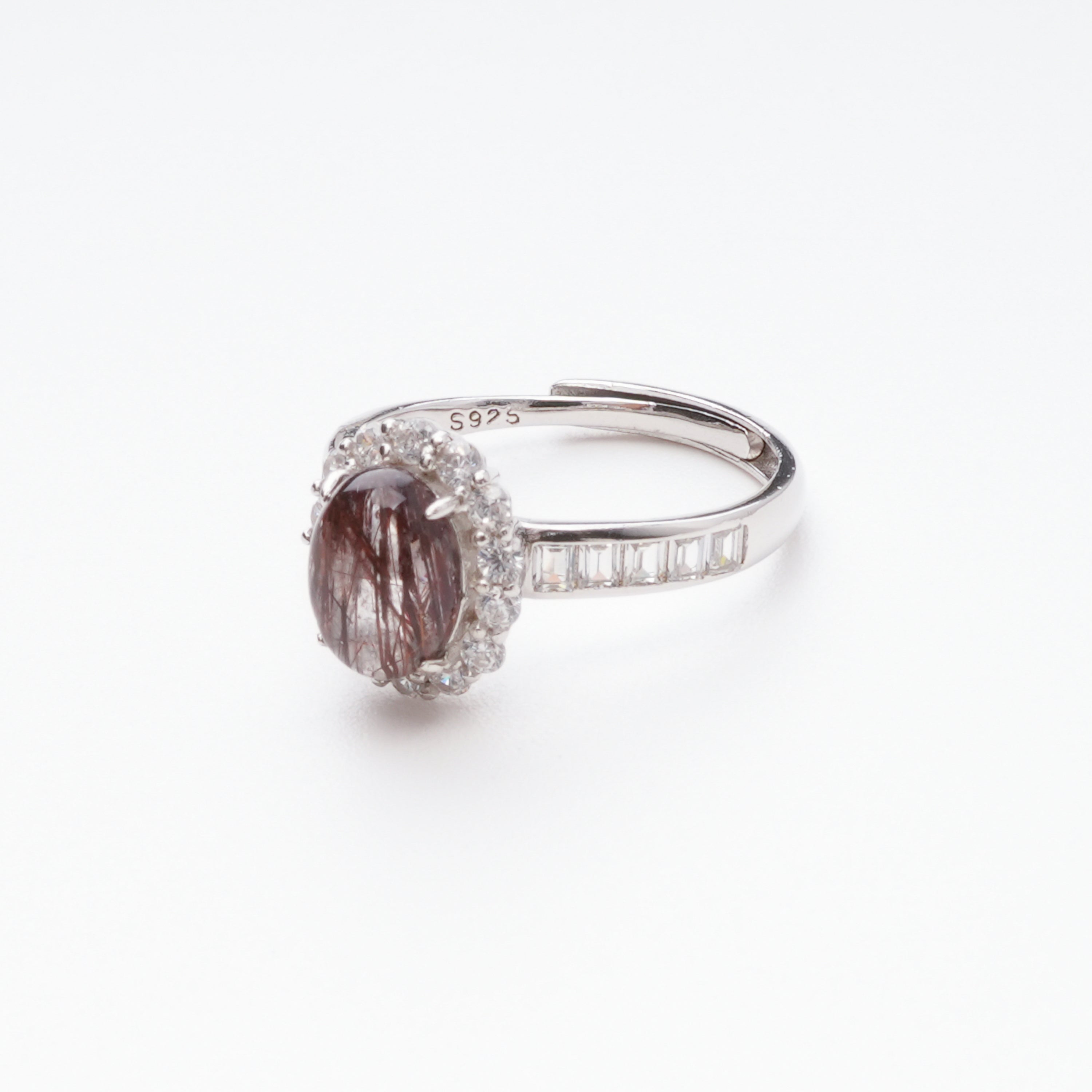 Aurora Red Cabochon Cut Halo Sterling Silver Ring