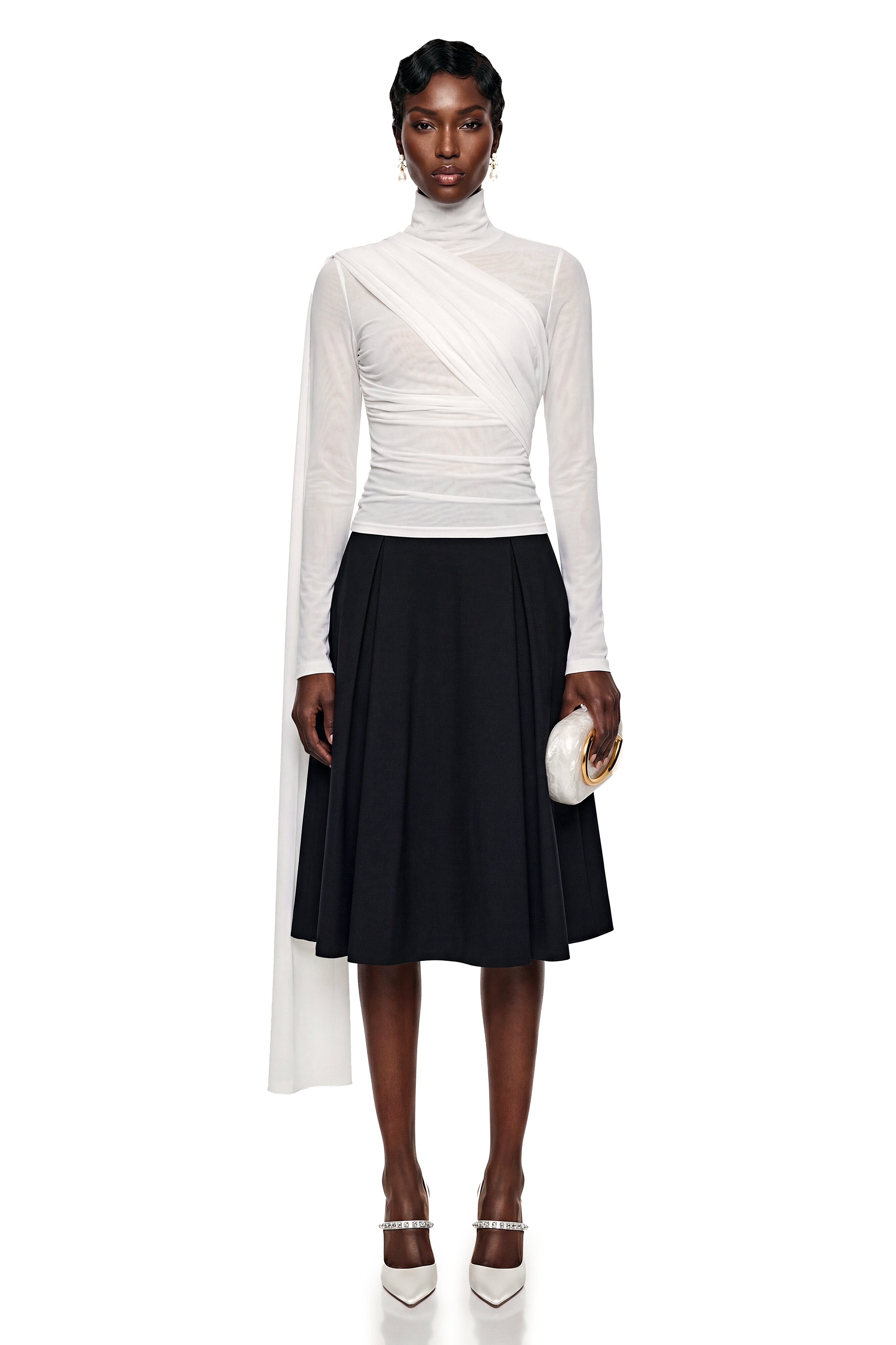 Ayanda White High Neck Blouse with Bow Detail (Final Sale)