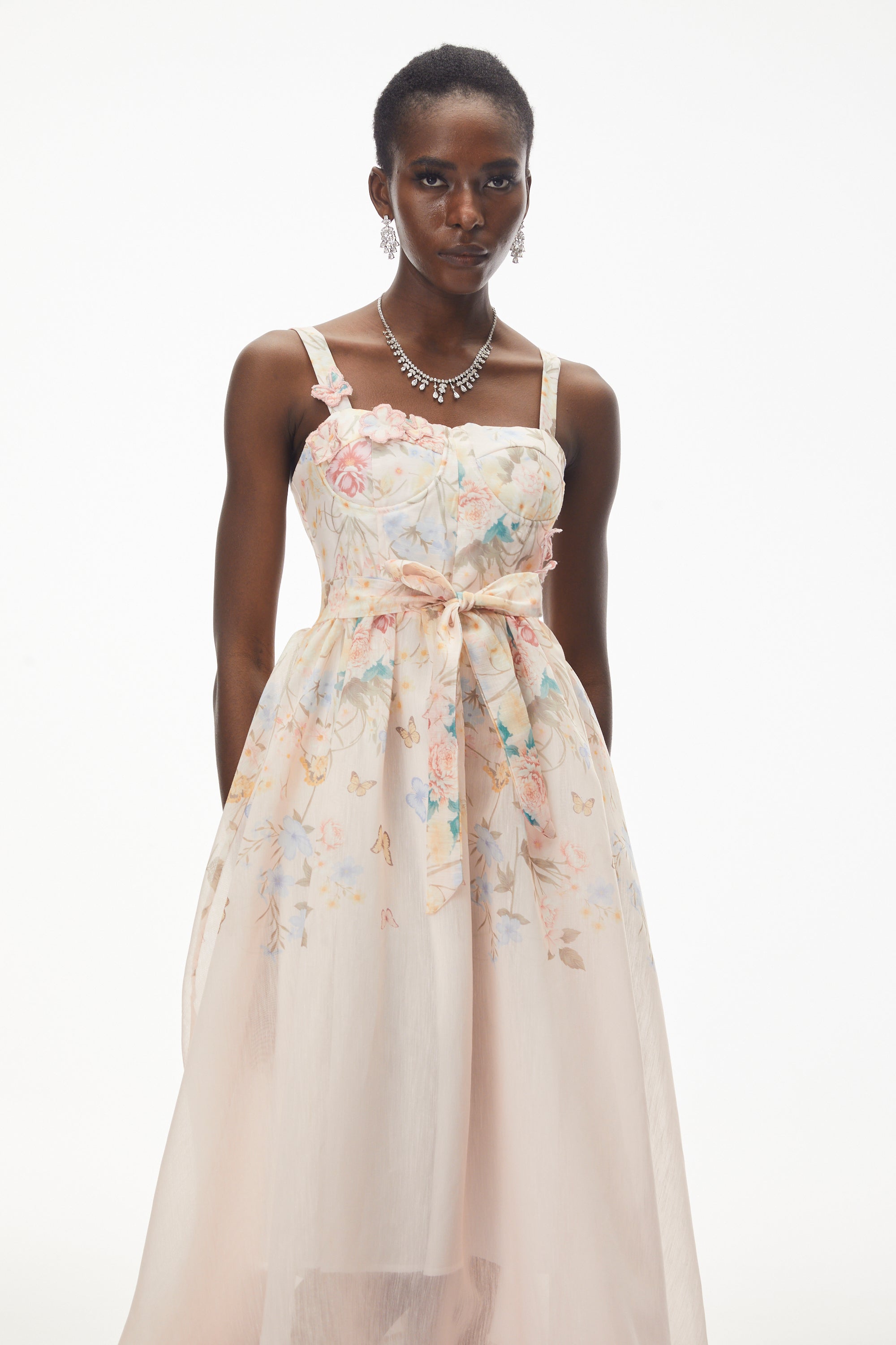 Baucis Pink Floral Print Midi Dress with Tie Waist (Final Sale-US Only)