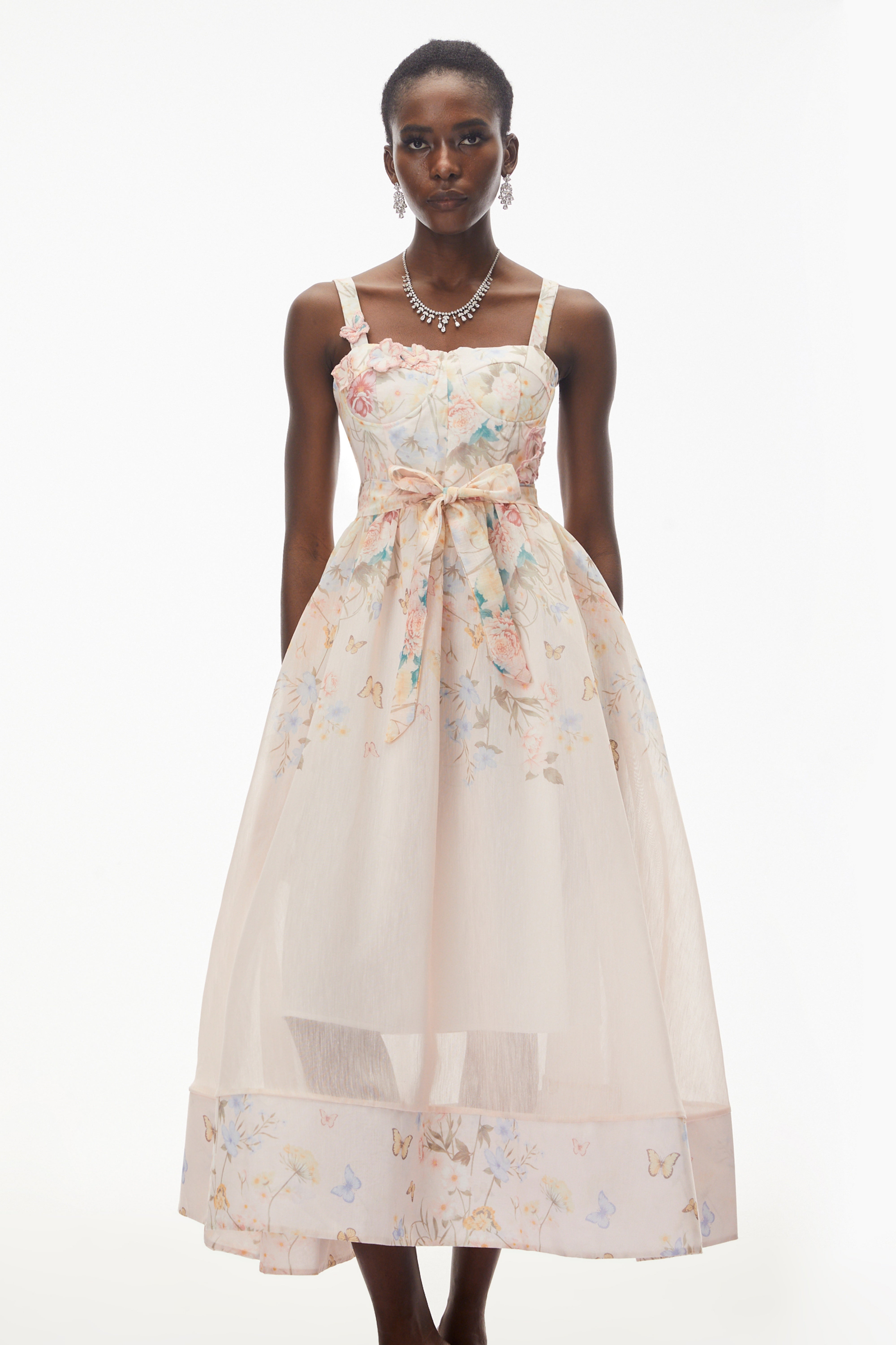 Baucis Pink Floral Print Midi Dress with Tie Waist (Final Sale-US Only)