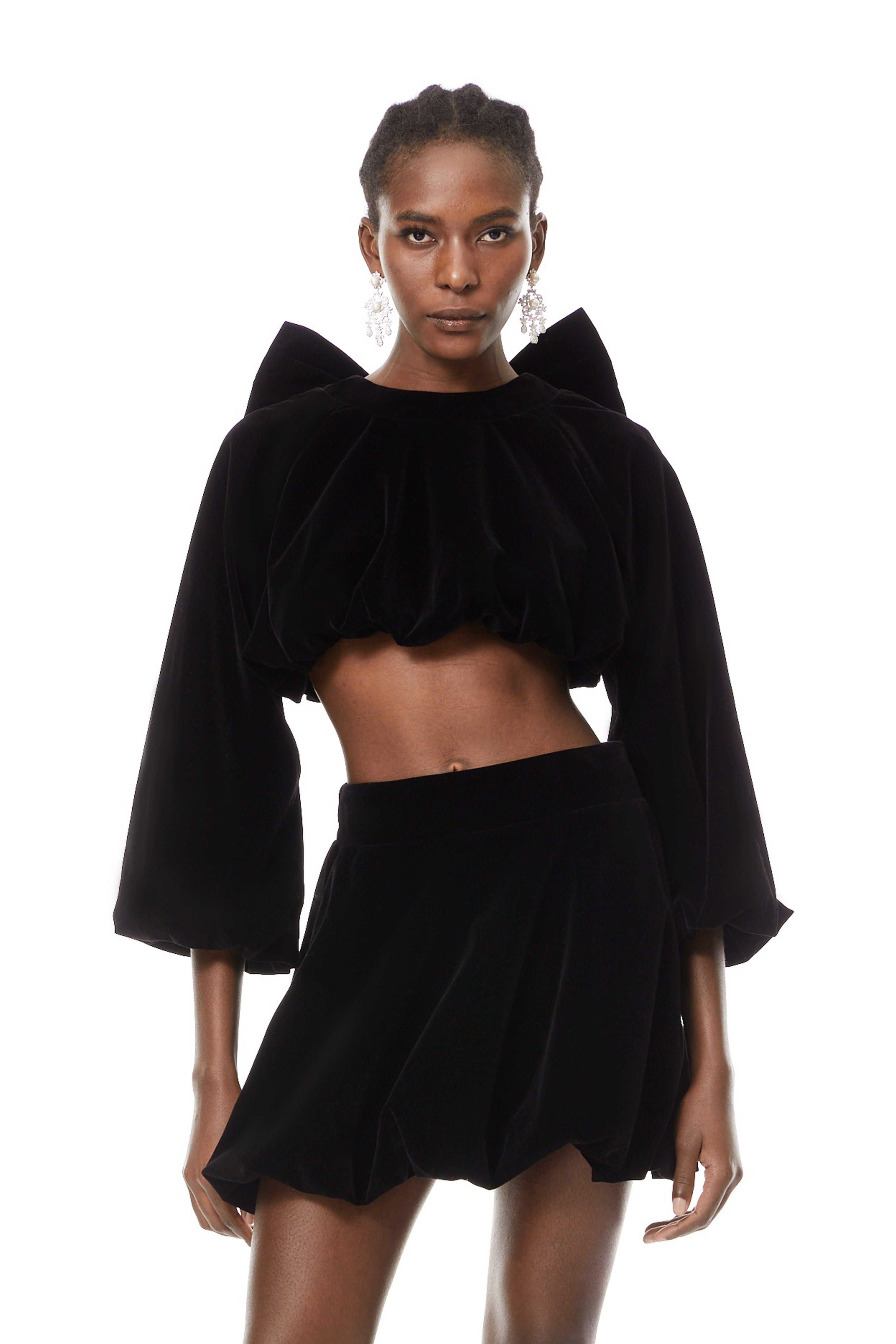 Beatrice Black Bubble Velvet Top & Skirt Set (Final Sale)