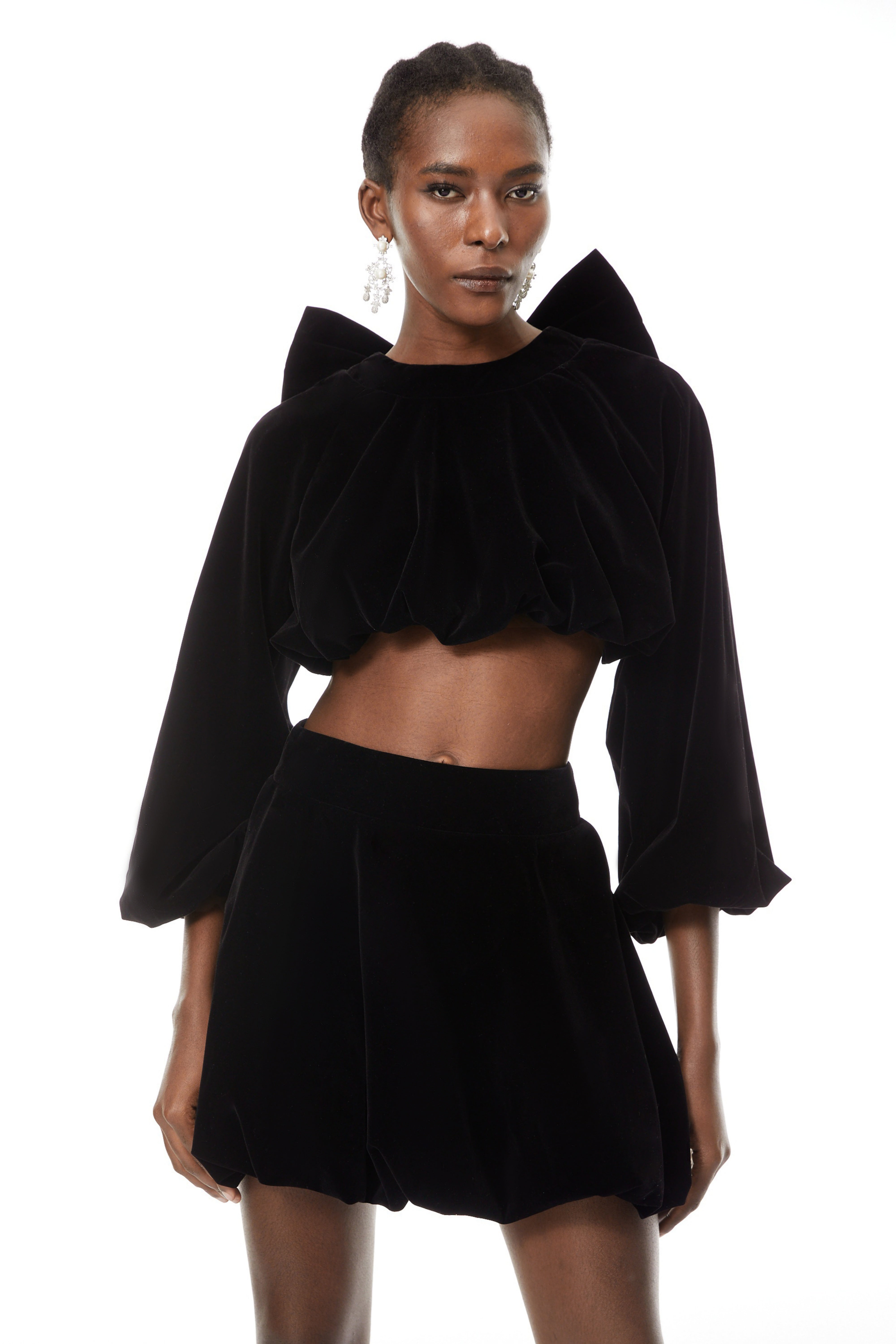 Beatrice Black Bubble Velvet Top & Skirt Set (Final Sale)