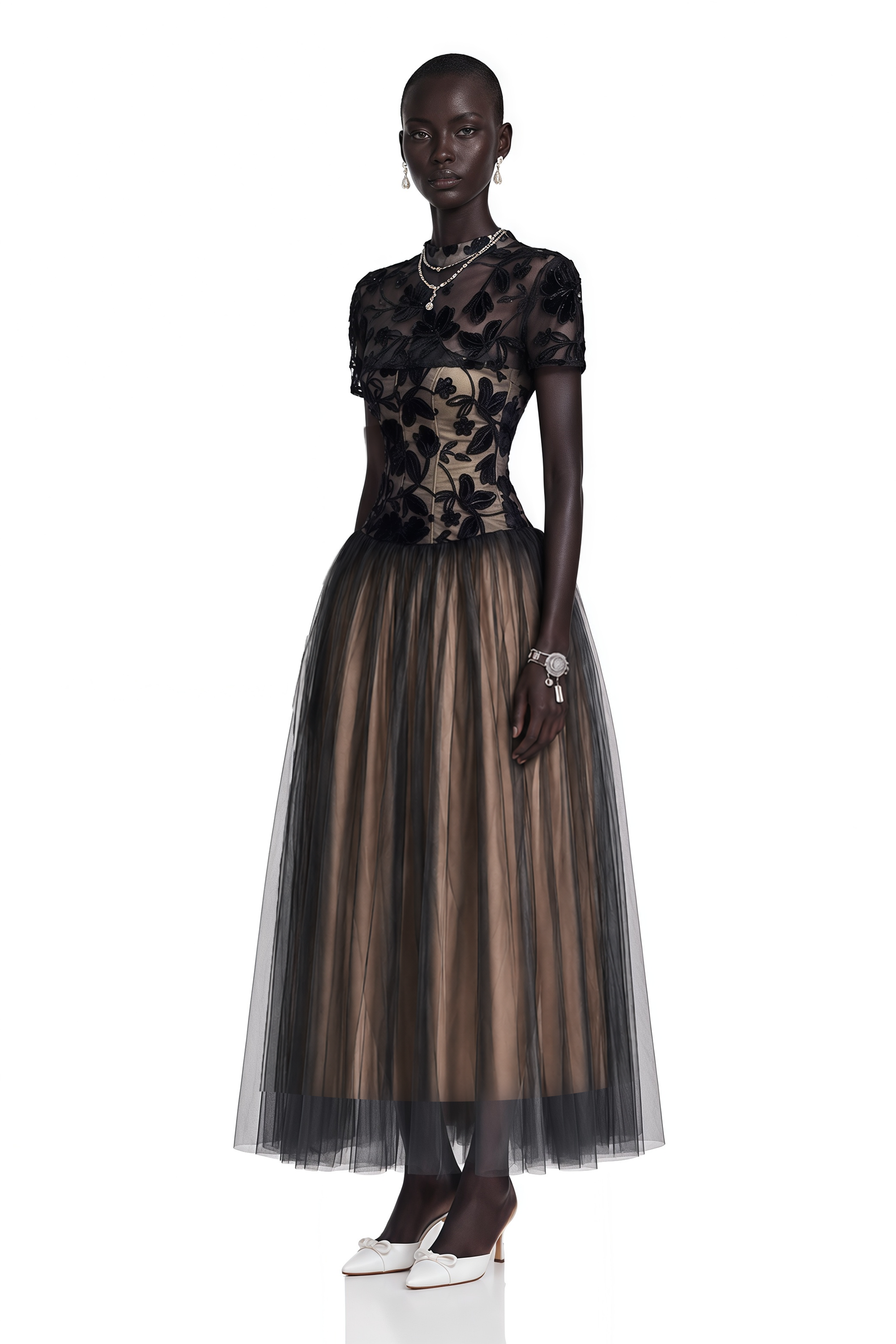 Benedicta Black Floral Embroidered Maxi Dress