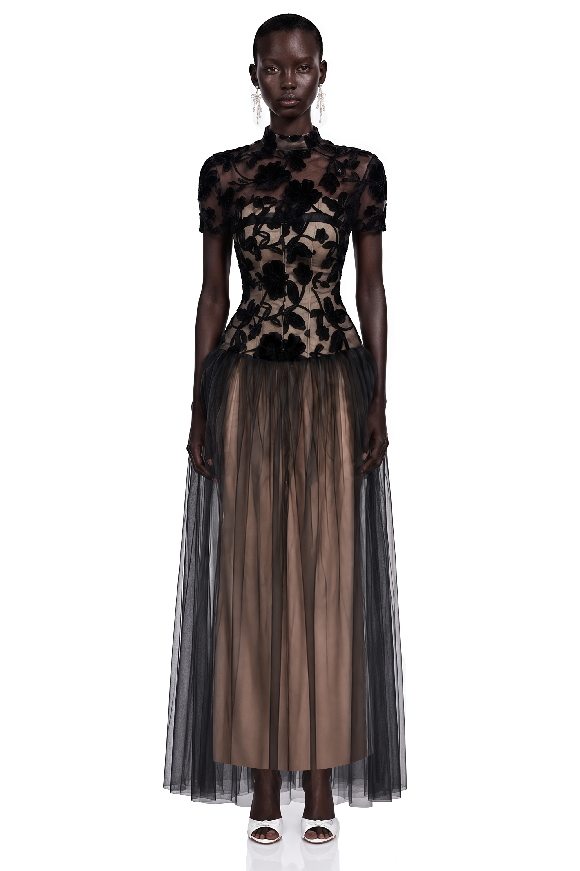 Benedicta Black Floral Embroidered Maxi Dress