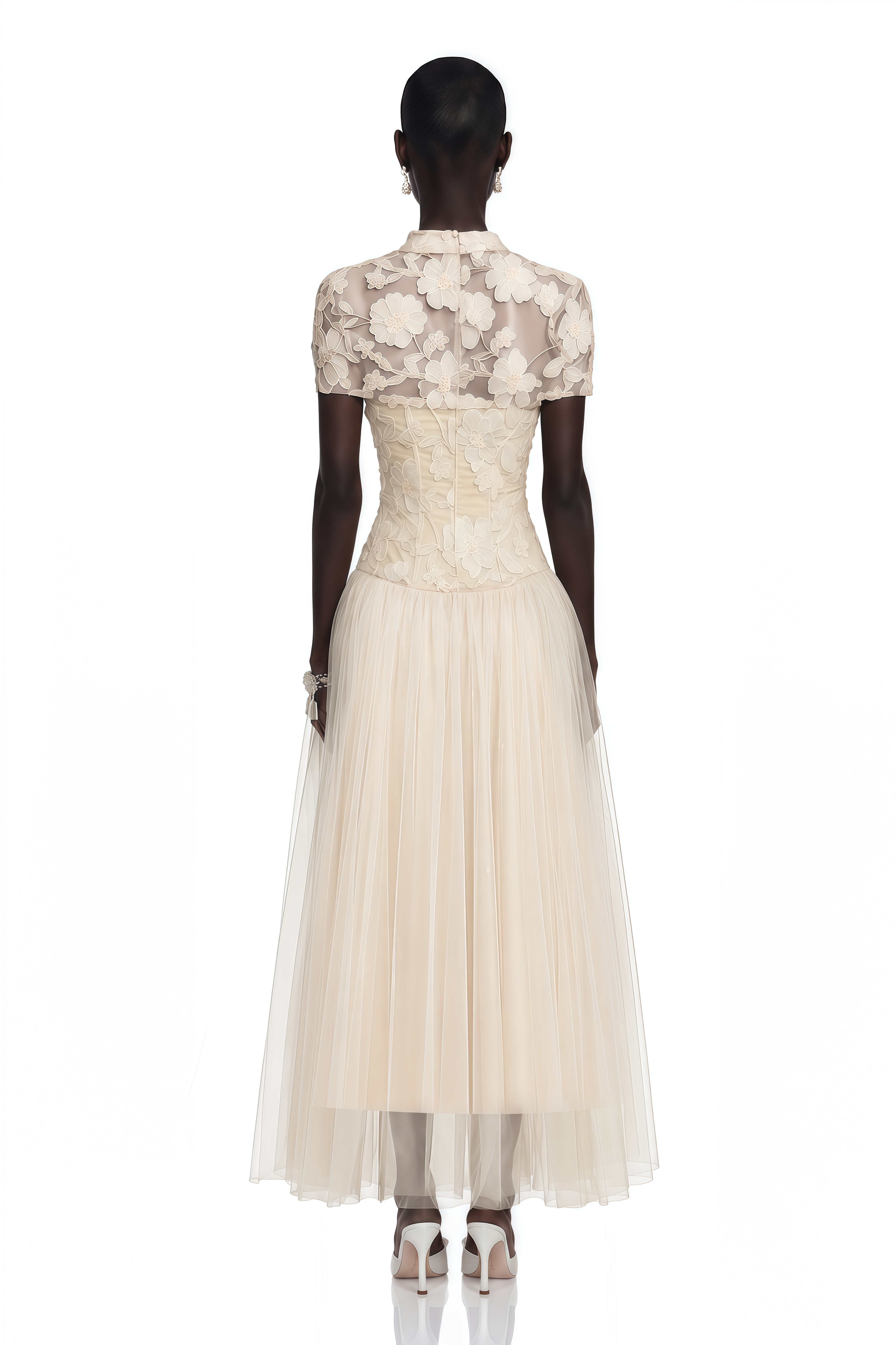 Benedicta Cream Floral Embroidered Maxi Dress