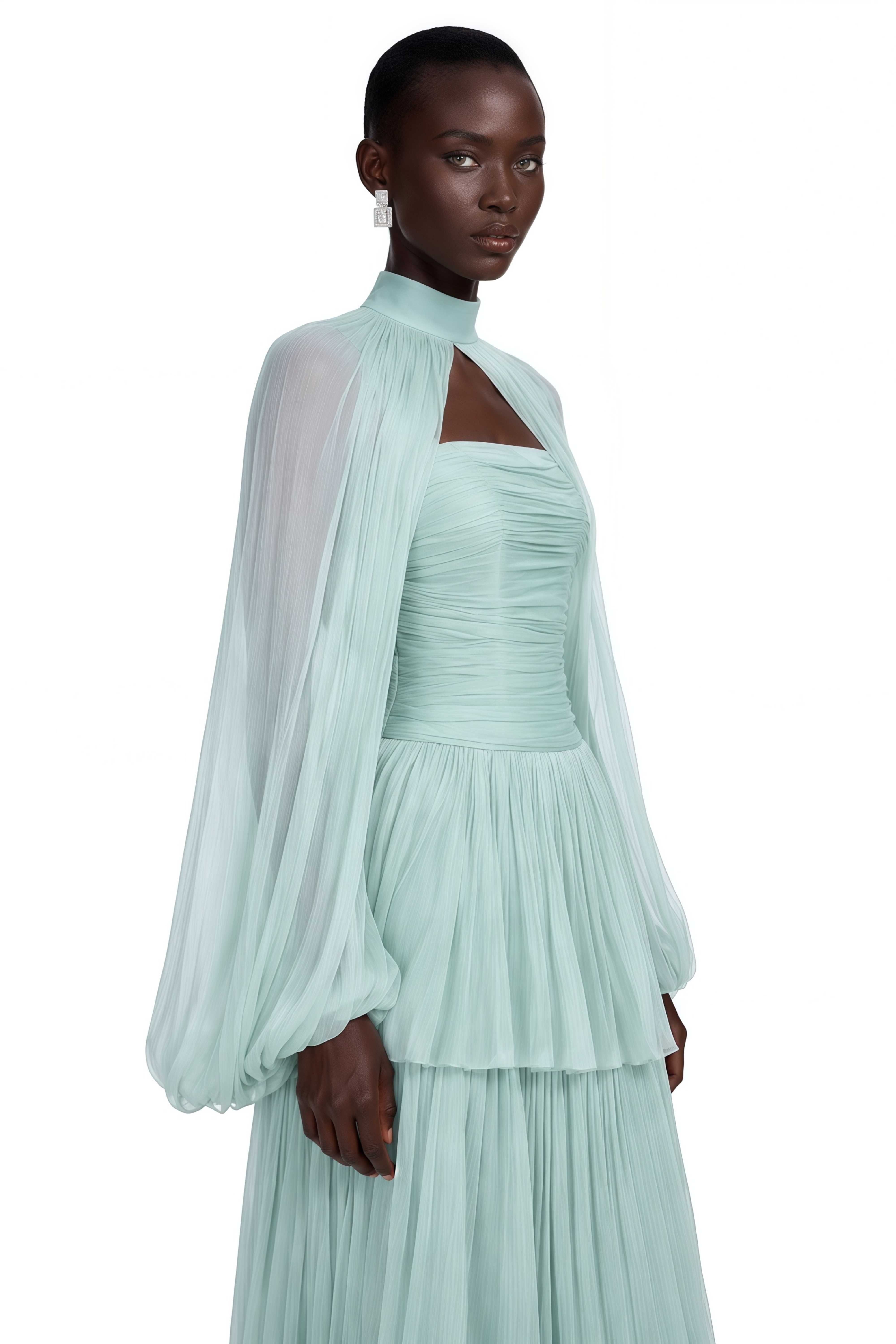 Bernice Green Glossy Cape & Tiered Dress Set