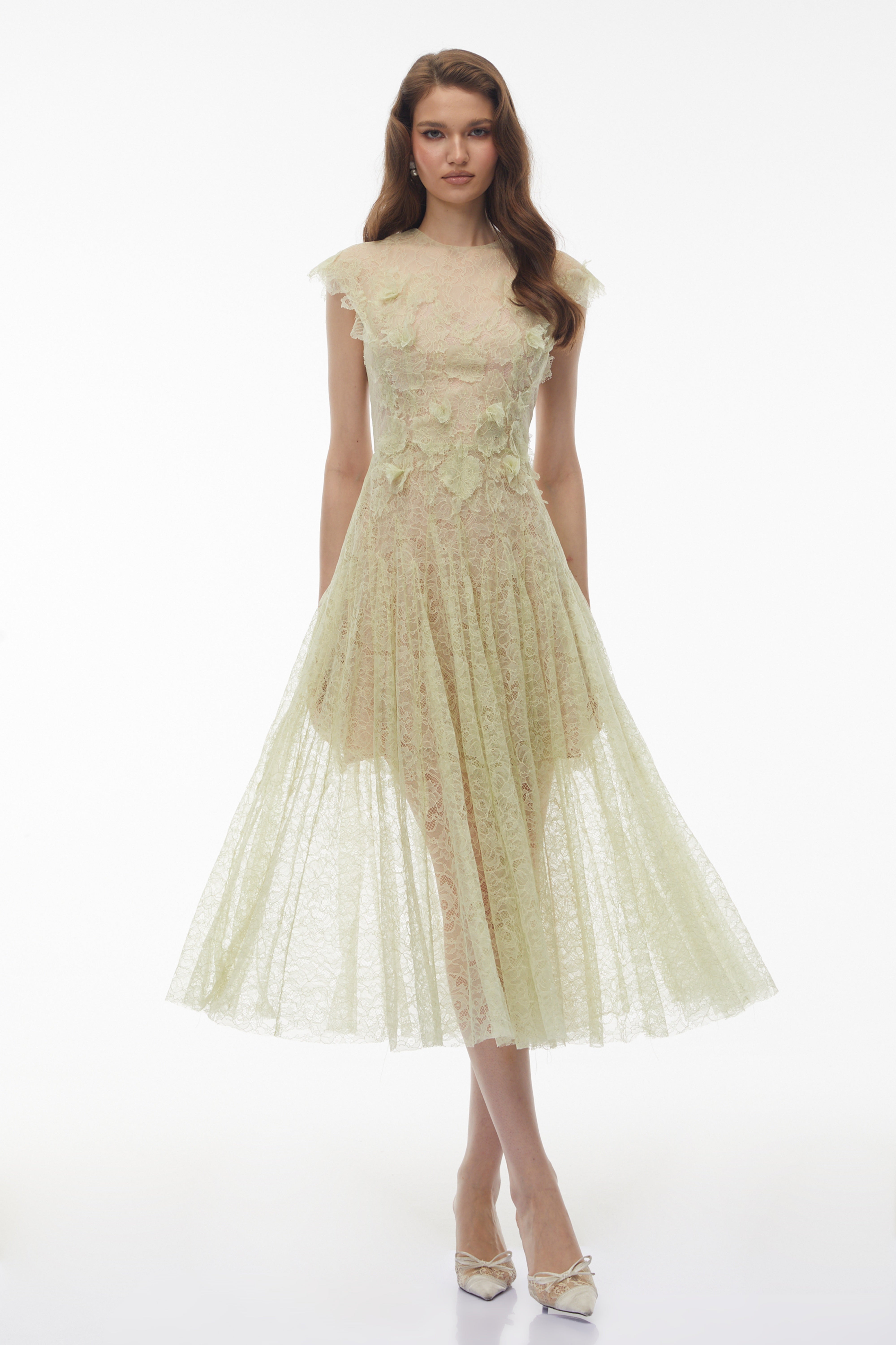 Béryl Green Floral Lace Midi Dress (Final Sale-US Only)