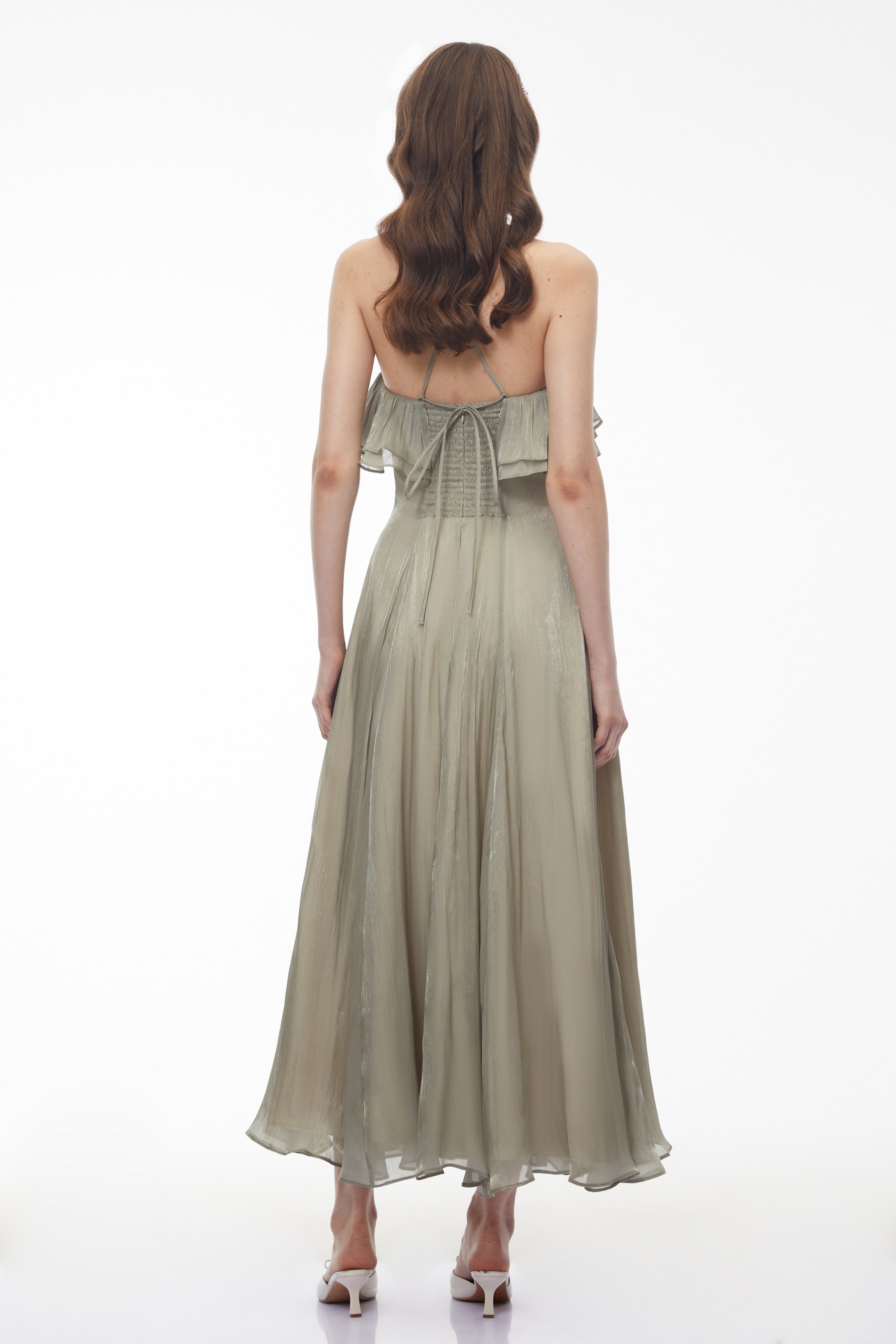 Bianka Green Pleated Maxi Dress with 3D Florals (Final Sale-US Only)