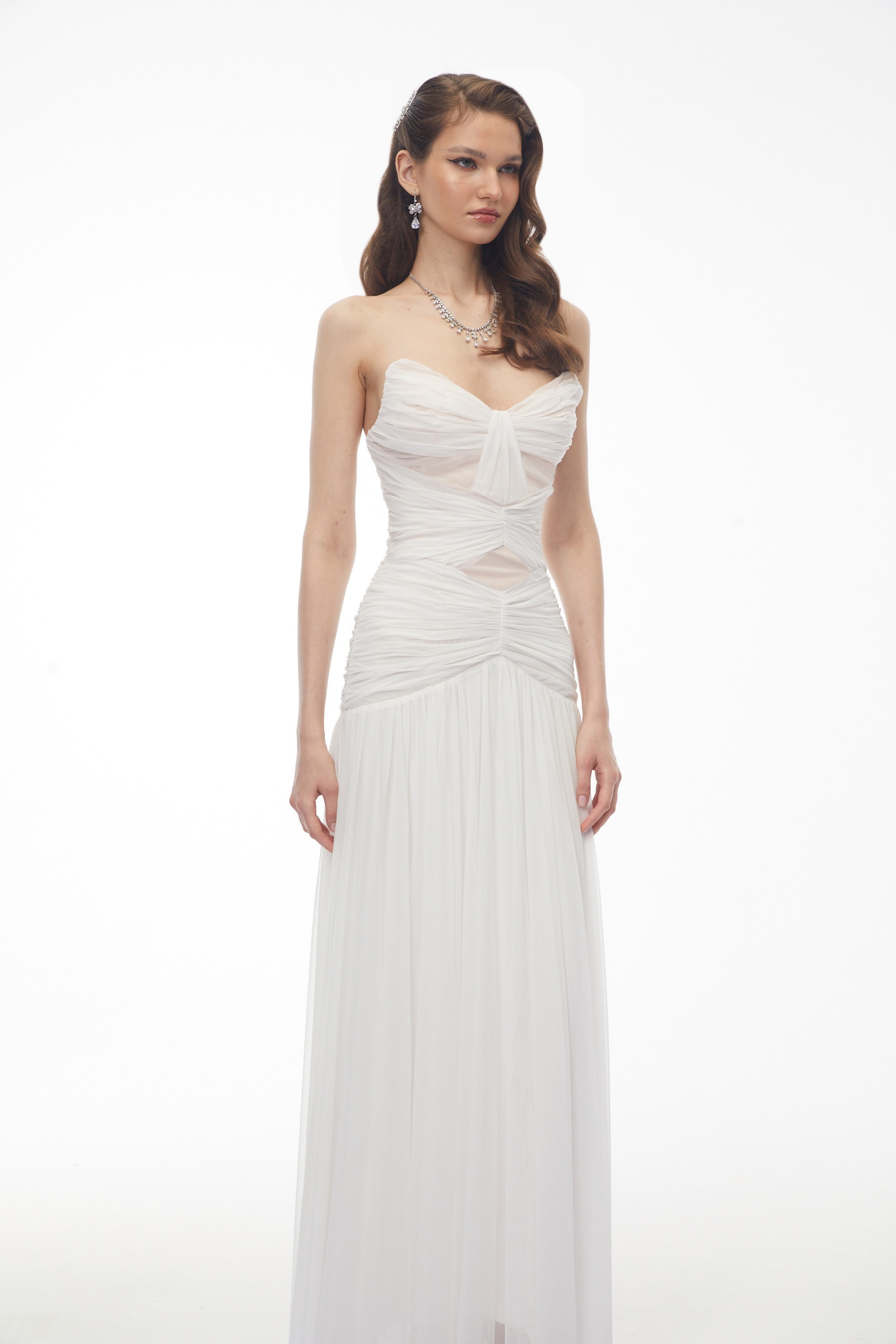 Bianka White Cross Front Ruched Maxi Dress (Final Sale-US Only)