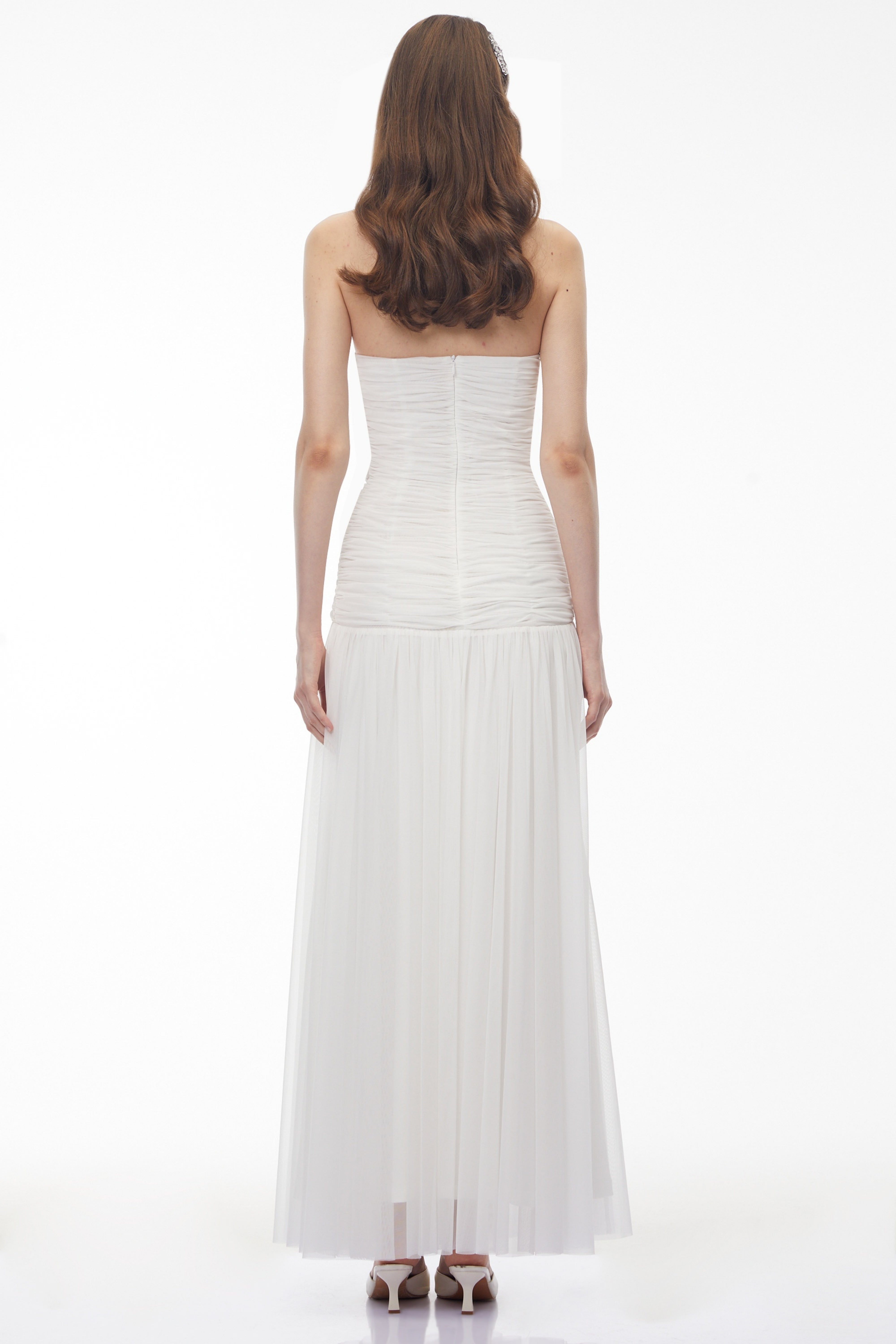 Bianka White Cross Front Ruched Maxi Dress (Final Sale)
