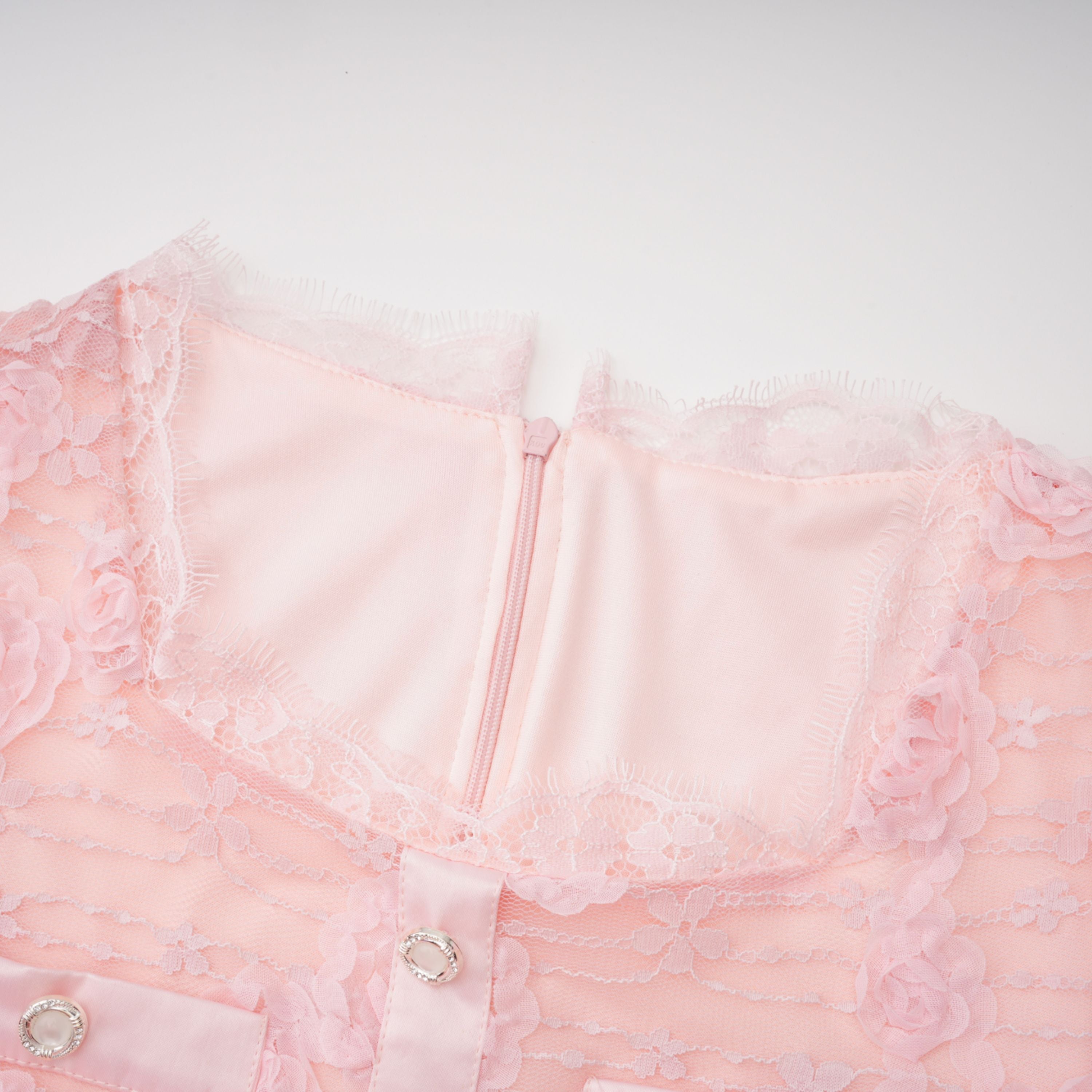 Branwen Pink 3D-Floral Embroidered Lace Maxi Dress (Final Sale-US Only)