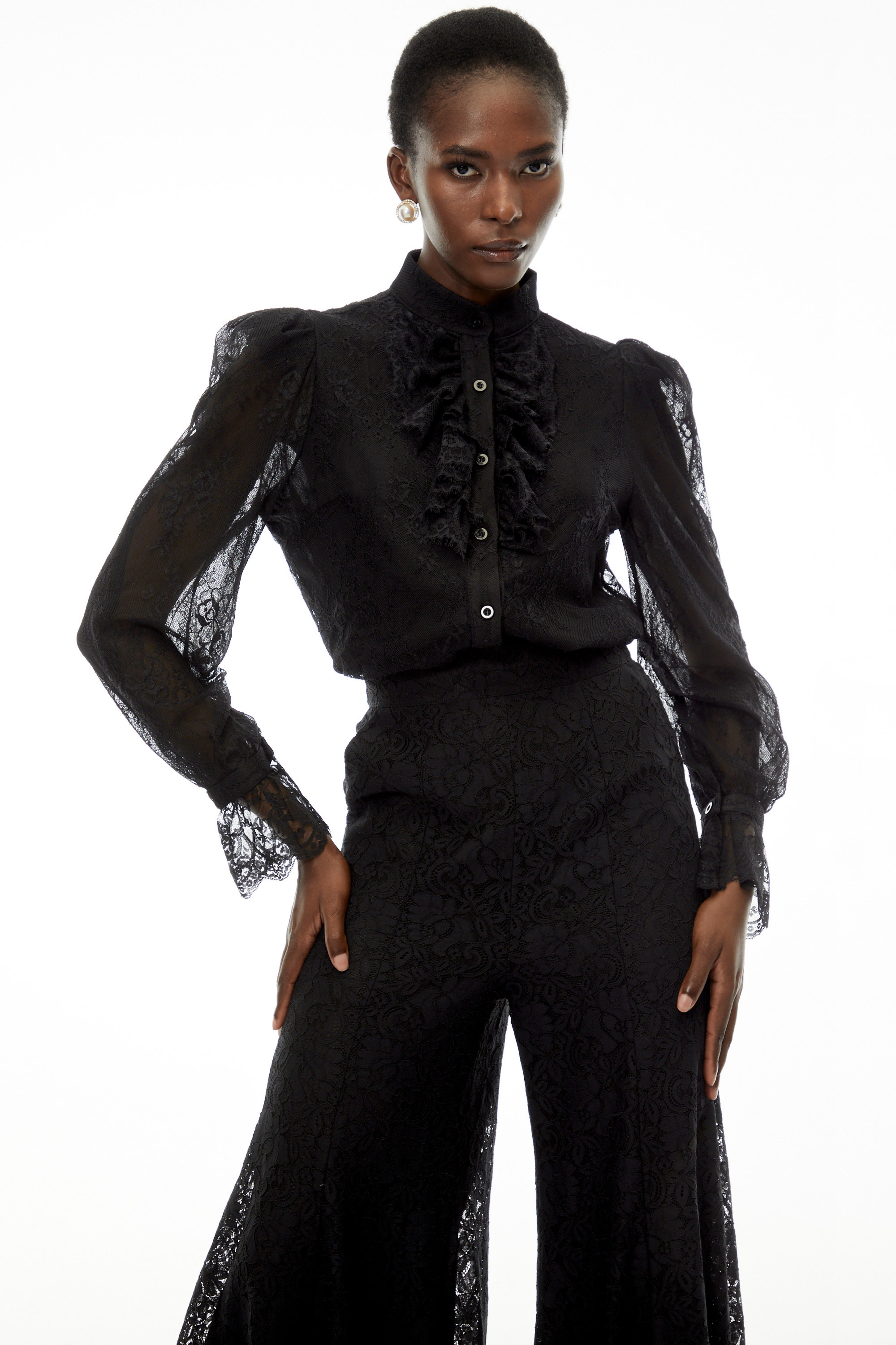 Brigitte Black High Neck Ruched Blouse (Final Sale)
