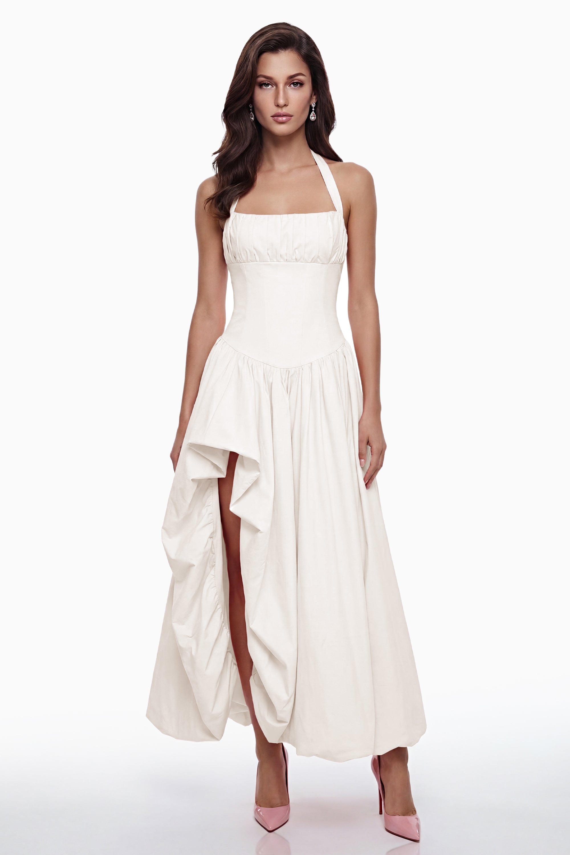 Caiya White Sleeveless Maxi Dress with Slit (Final Sale-US Only)