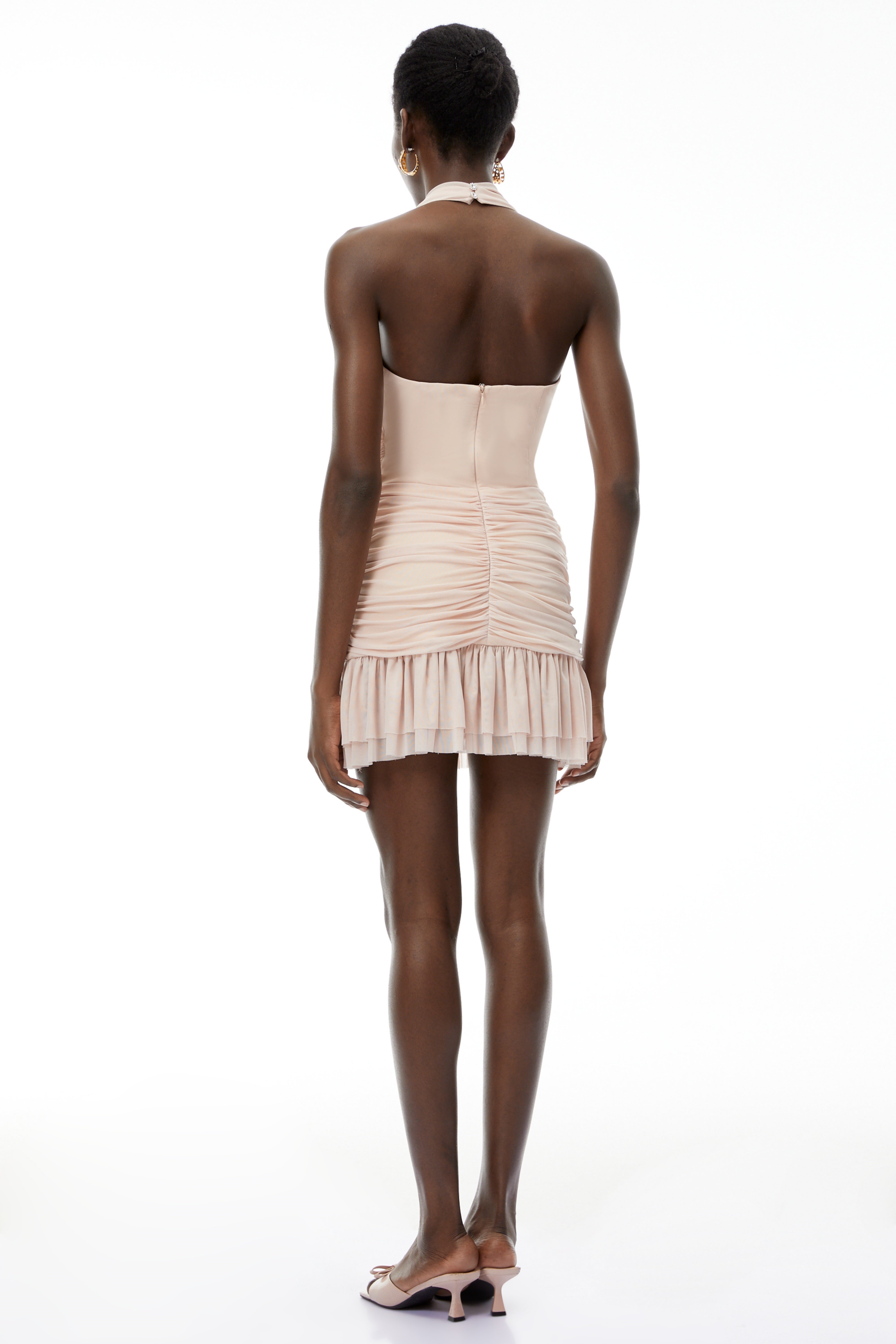 Camille Pink Halterneck Ruched Mini Dress