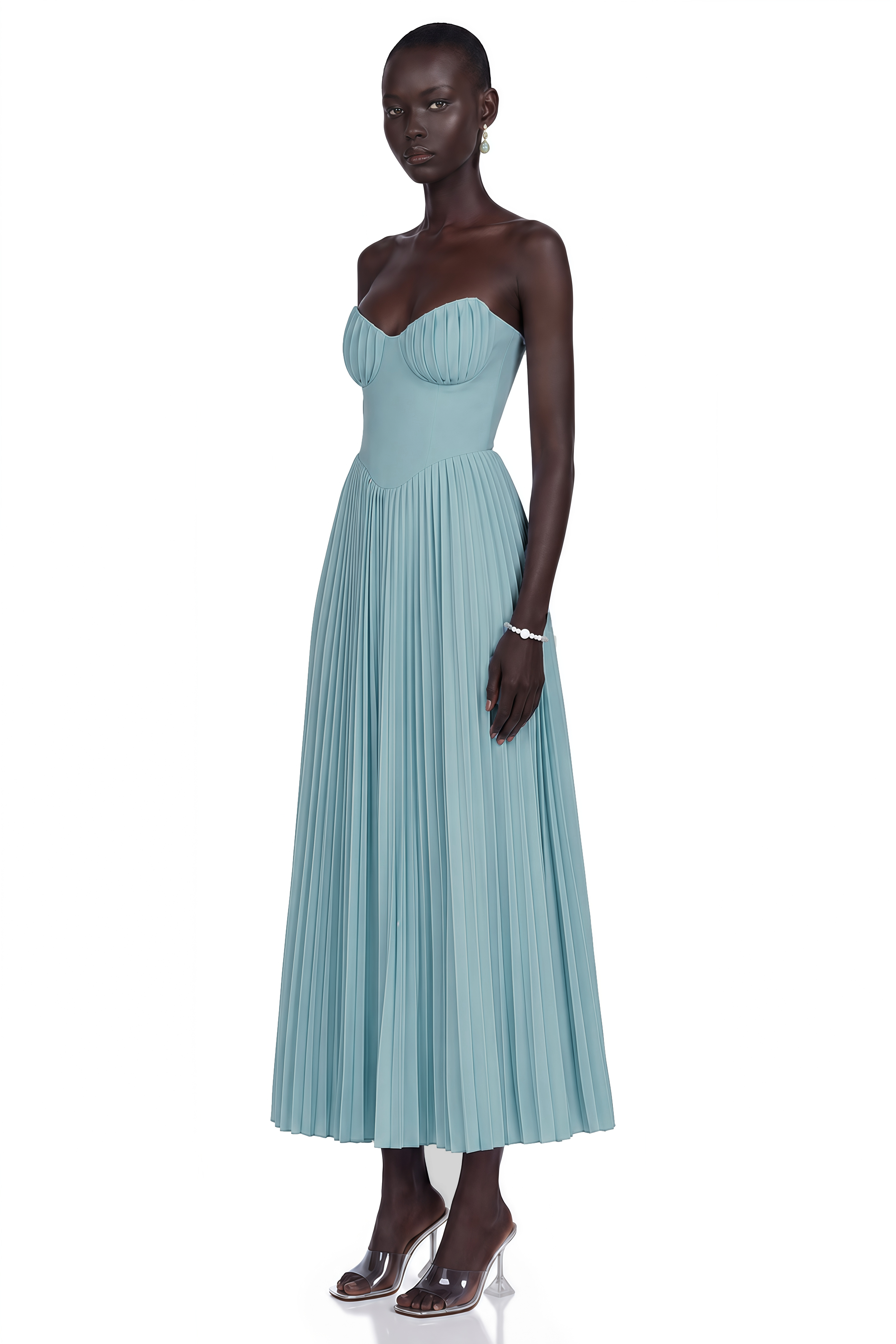 Carlotta Blue Pleated Corset Maxi Dress