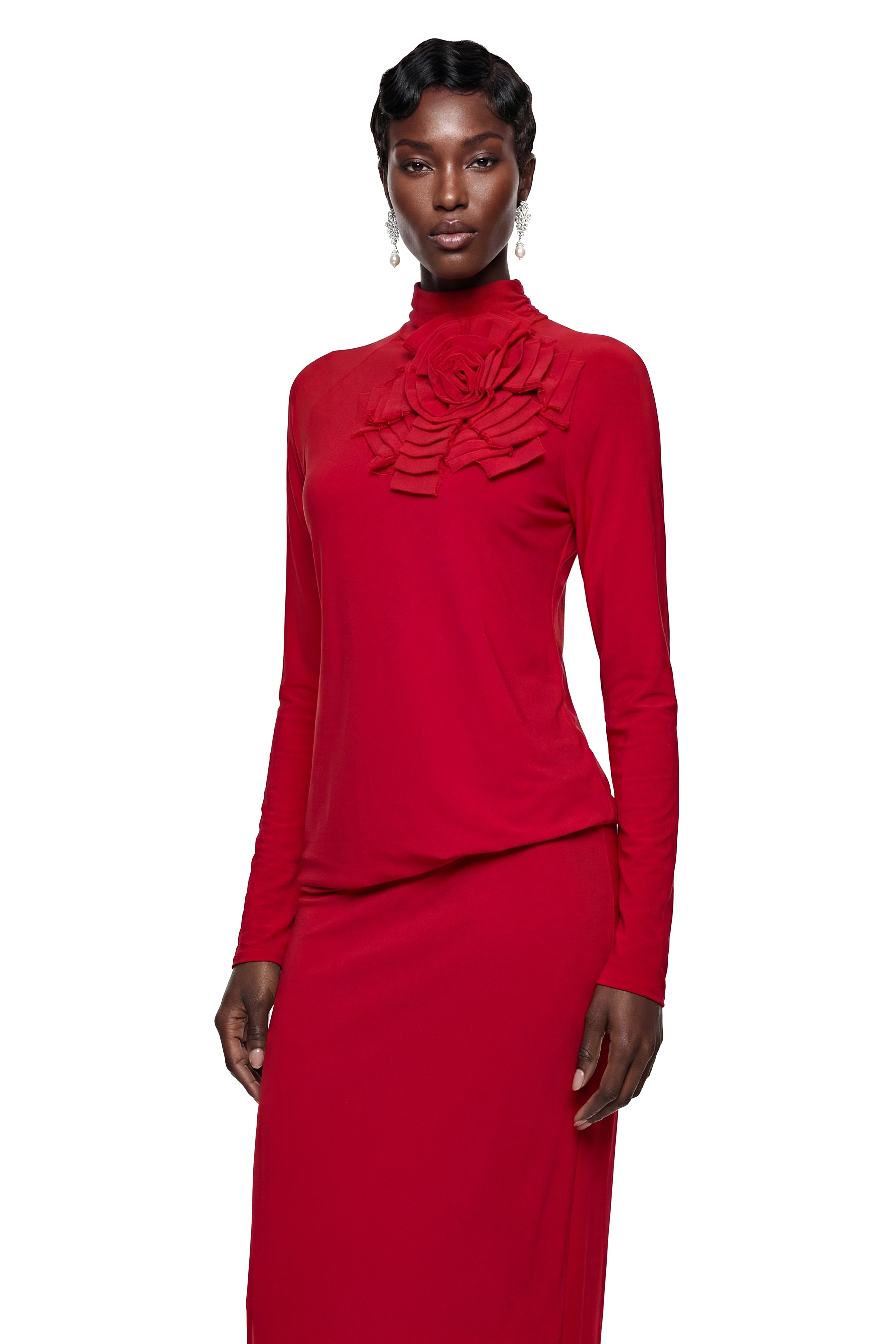 Caroline Red Maxi Dress with 3D Petals (Final Sale)