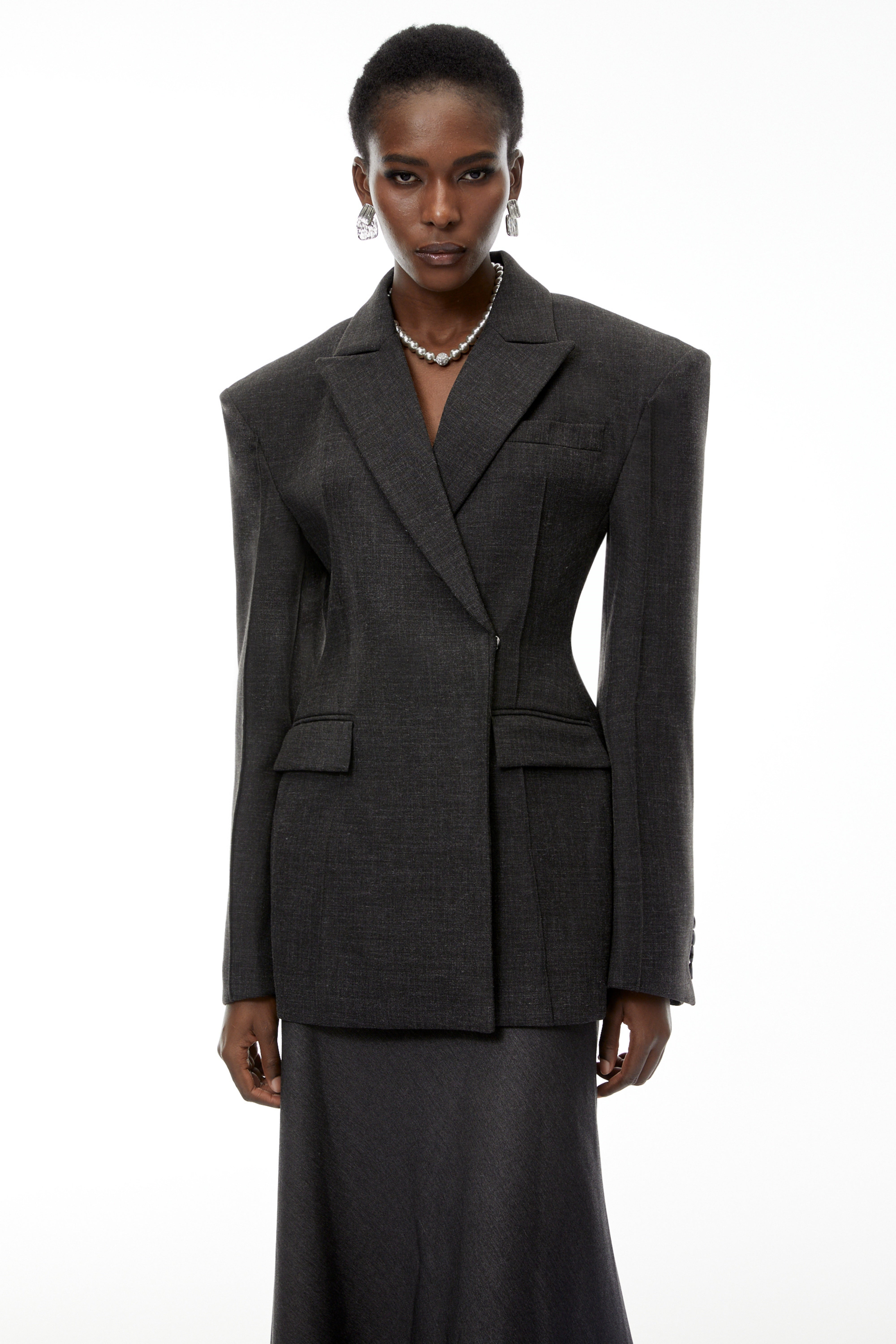 Caspian Grey Asymmetrical Oversize Blazer (Final Sale)
