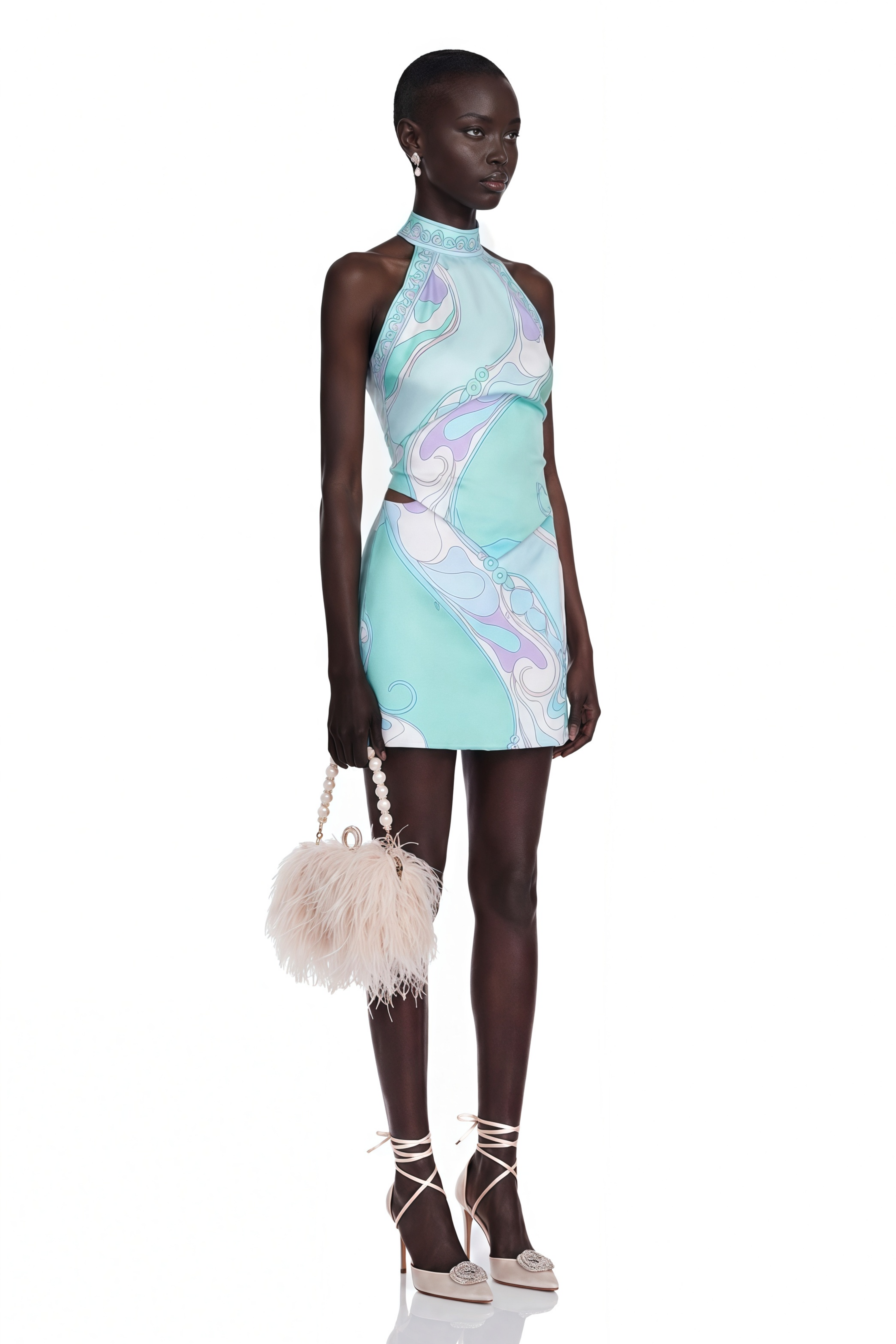 Cassia Mint Green Floral Halterneck Top & Skirt Set