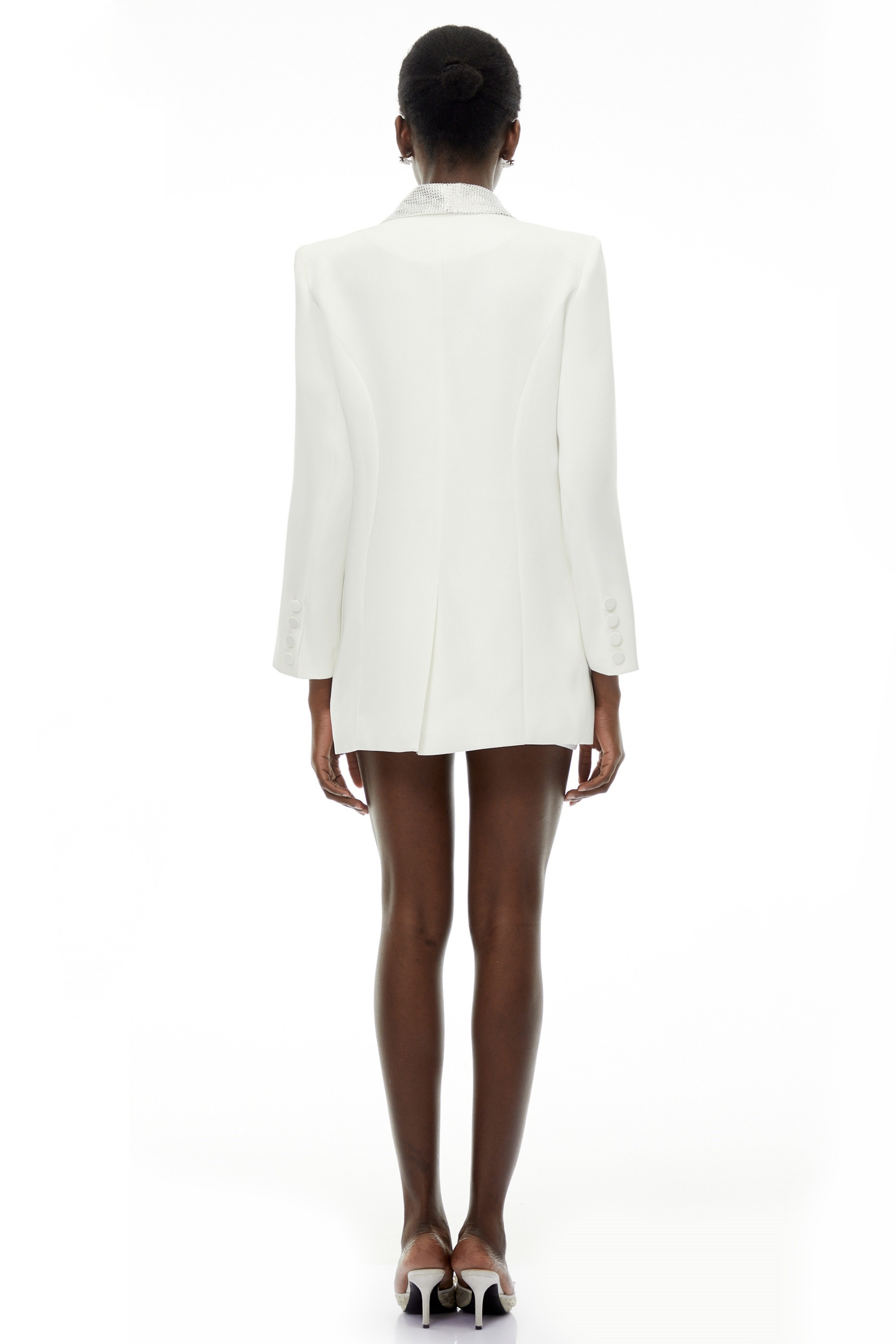 Caterina White Plunge Neck Embellished Blazer (Final Sale)