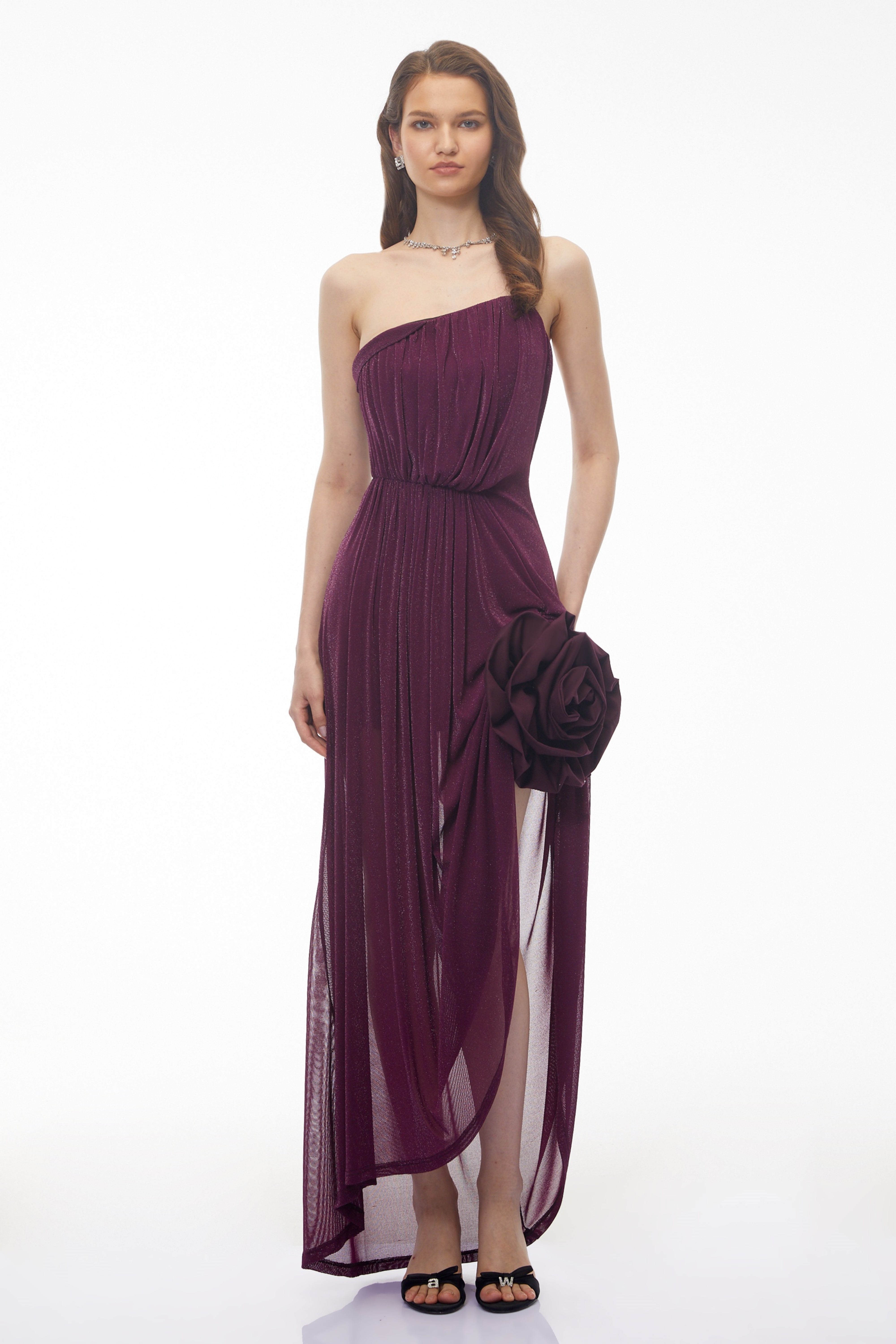 Yelyzaveta Purple Asymmetrical Maxi Dress with 3D Petals (Final Sale)