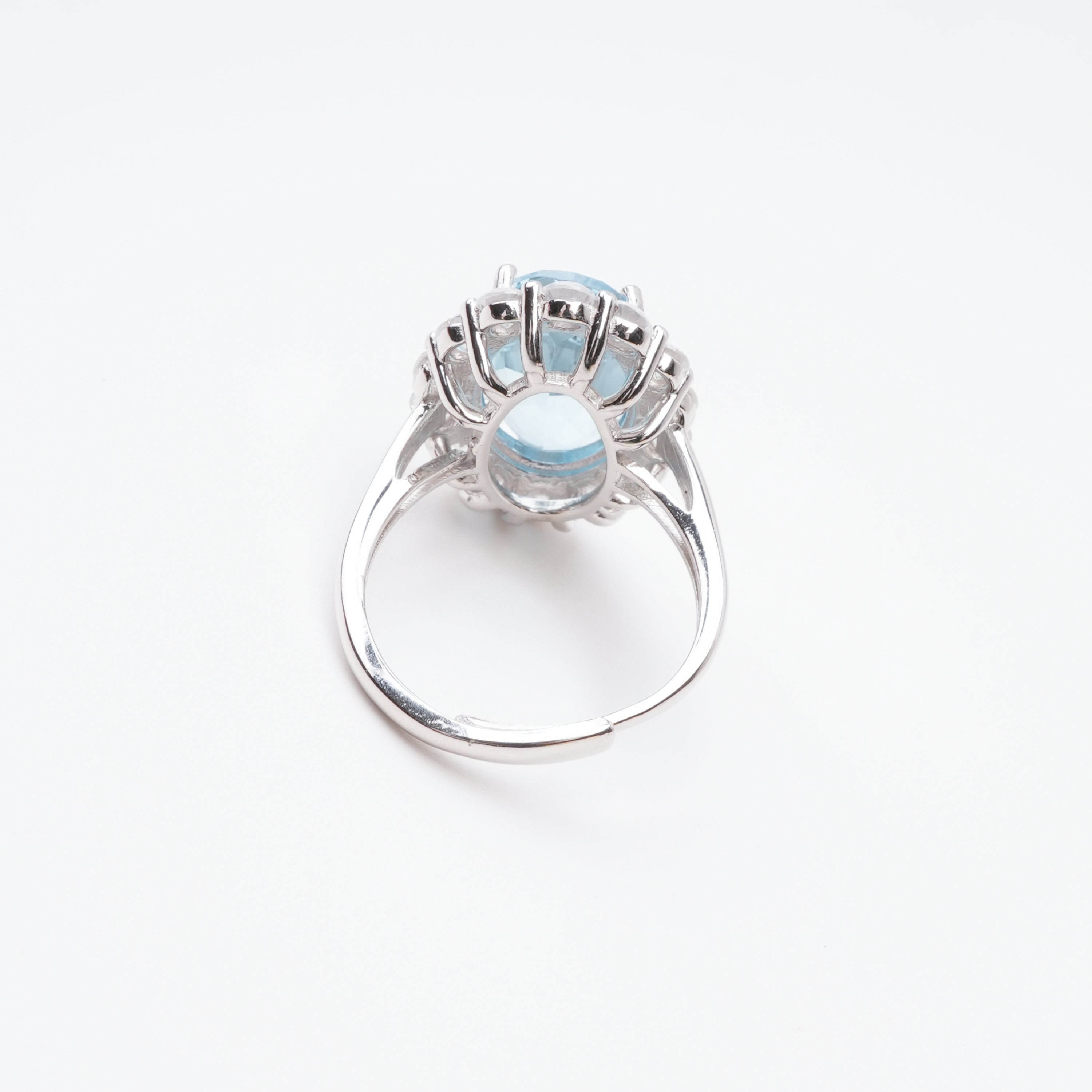 Celeste Blue Topaz Oval Cut Halo Sterling Silver Ring
