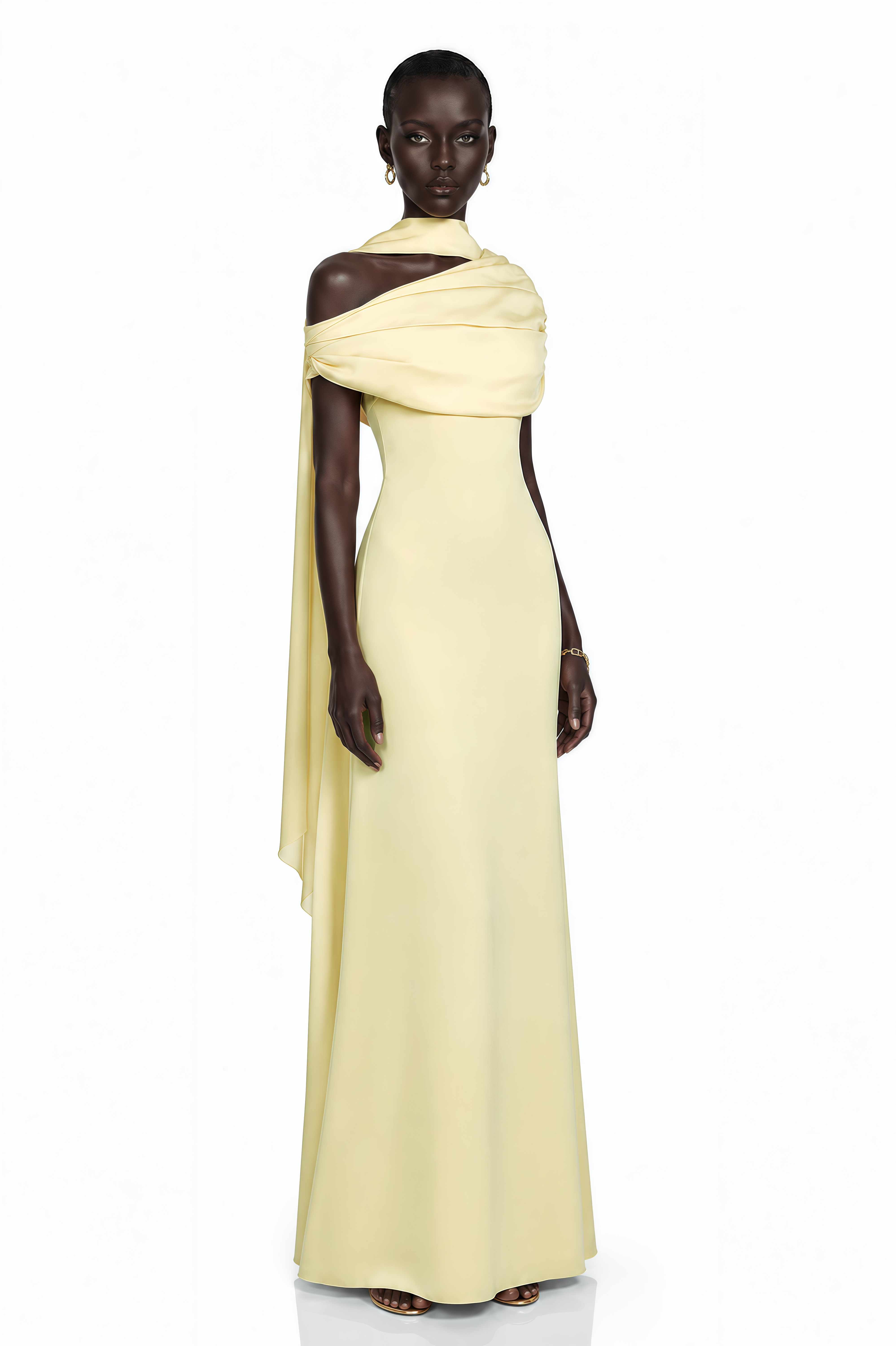 Benedetta Yellow One Shoulder Satin Maxi Dress