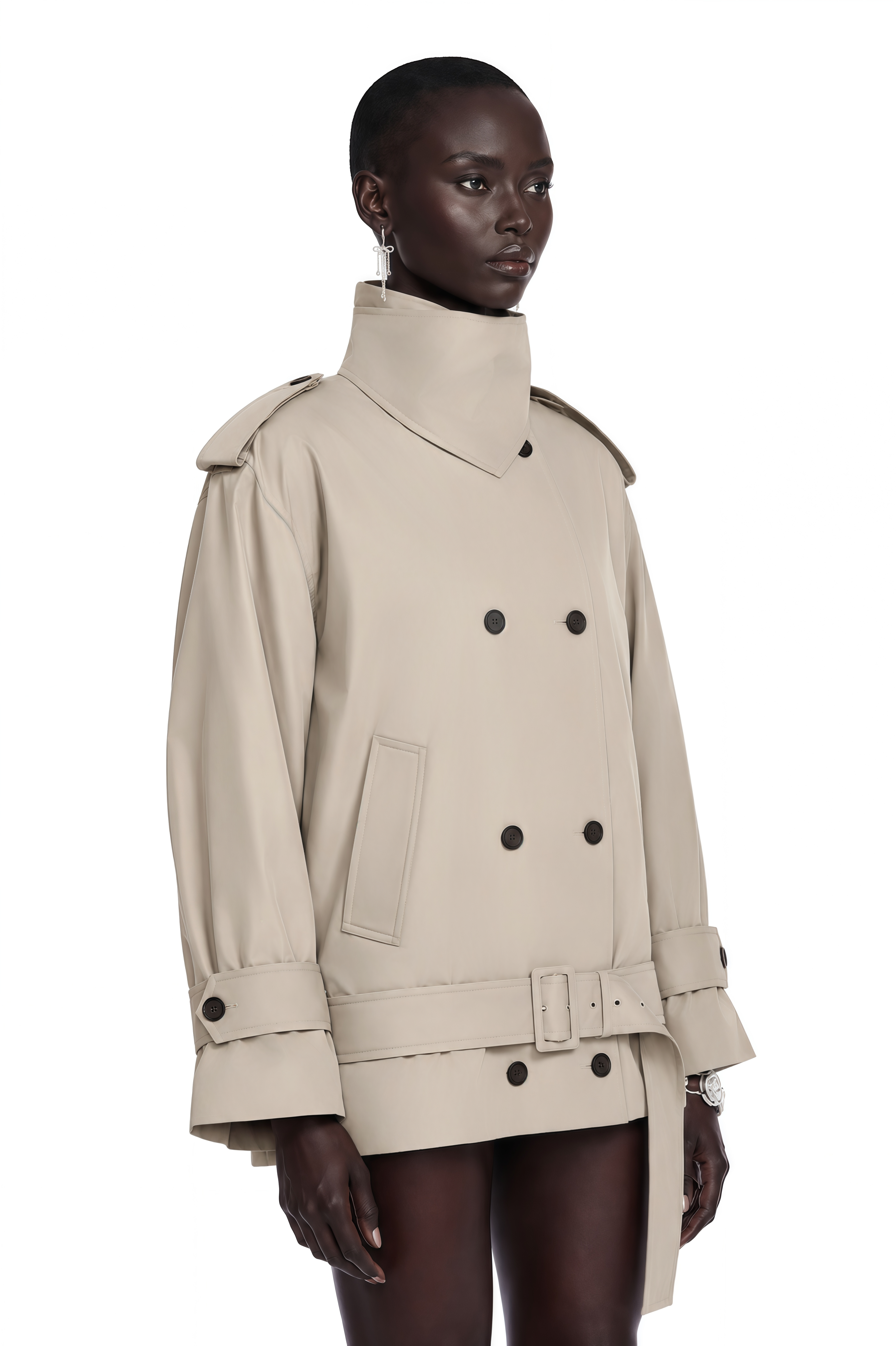 Mavis Grey Double-Breasted Belted Trench Coat