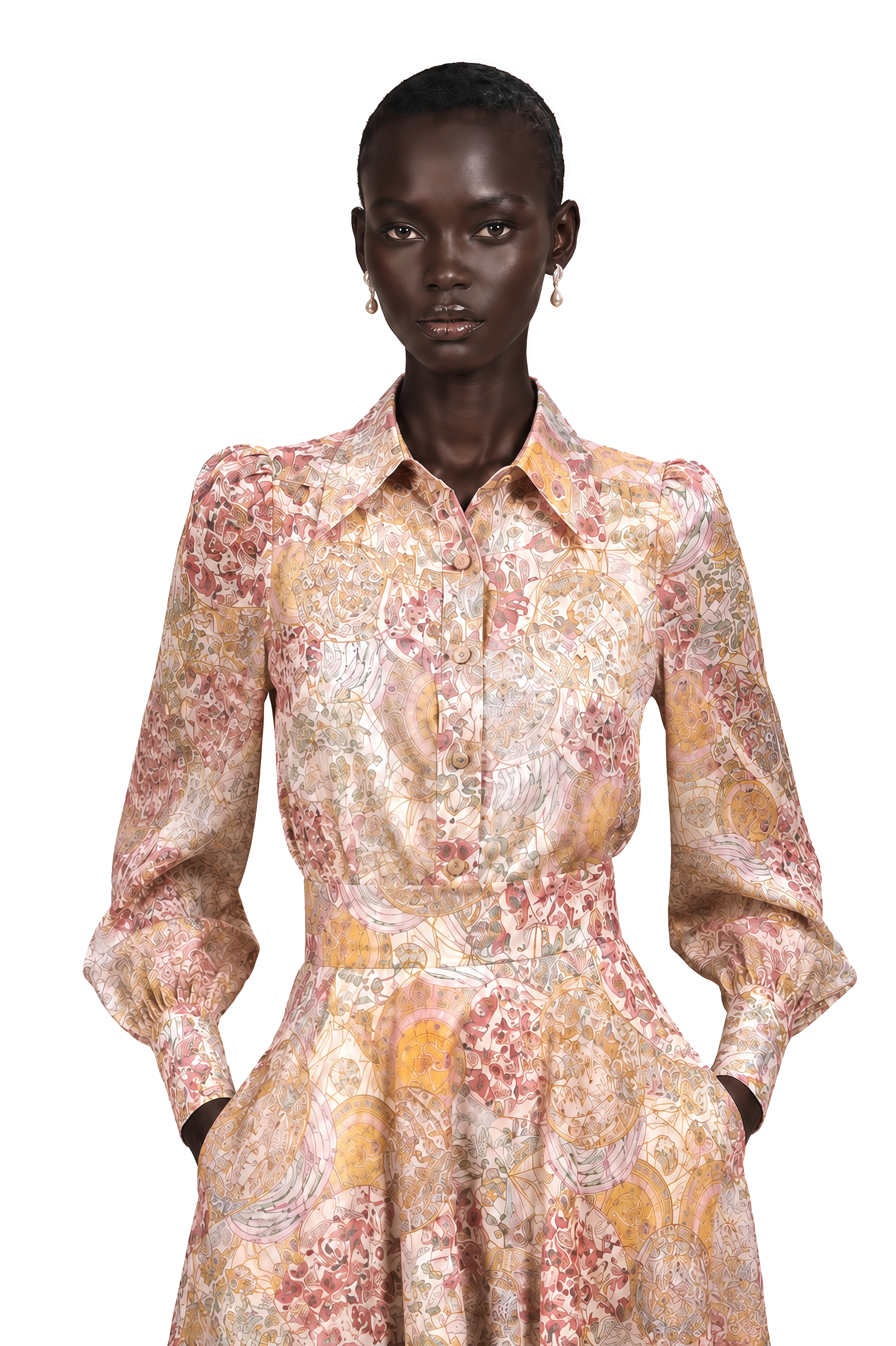 Cherry Pink Pattern-Print Shirt & Skirt Matching Set