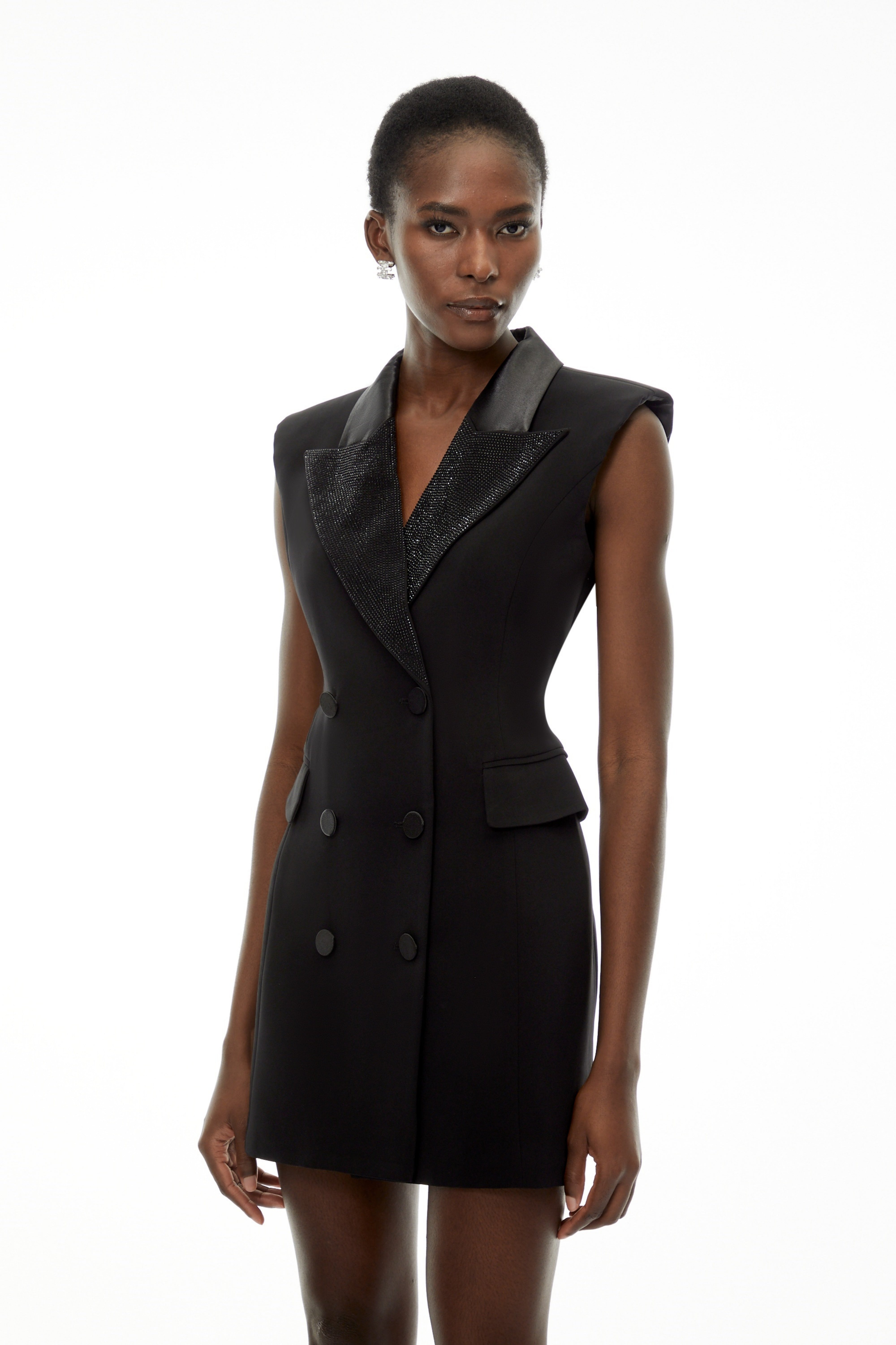 Chiara Black Sequin Blazer Dress with Lapel Collar (Final Sale)